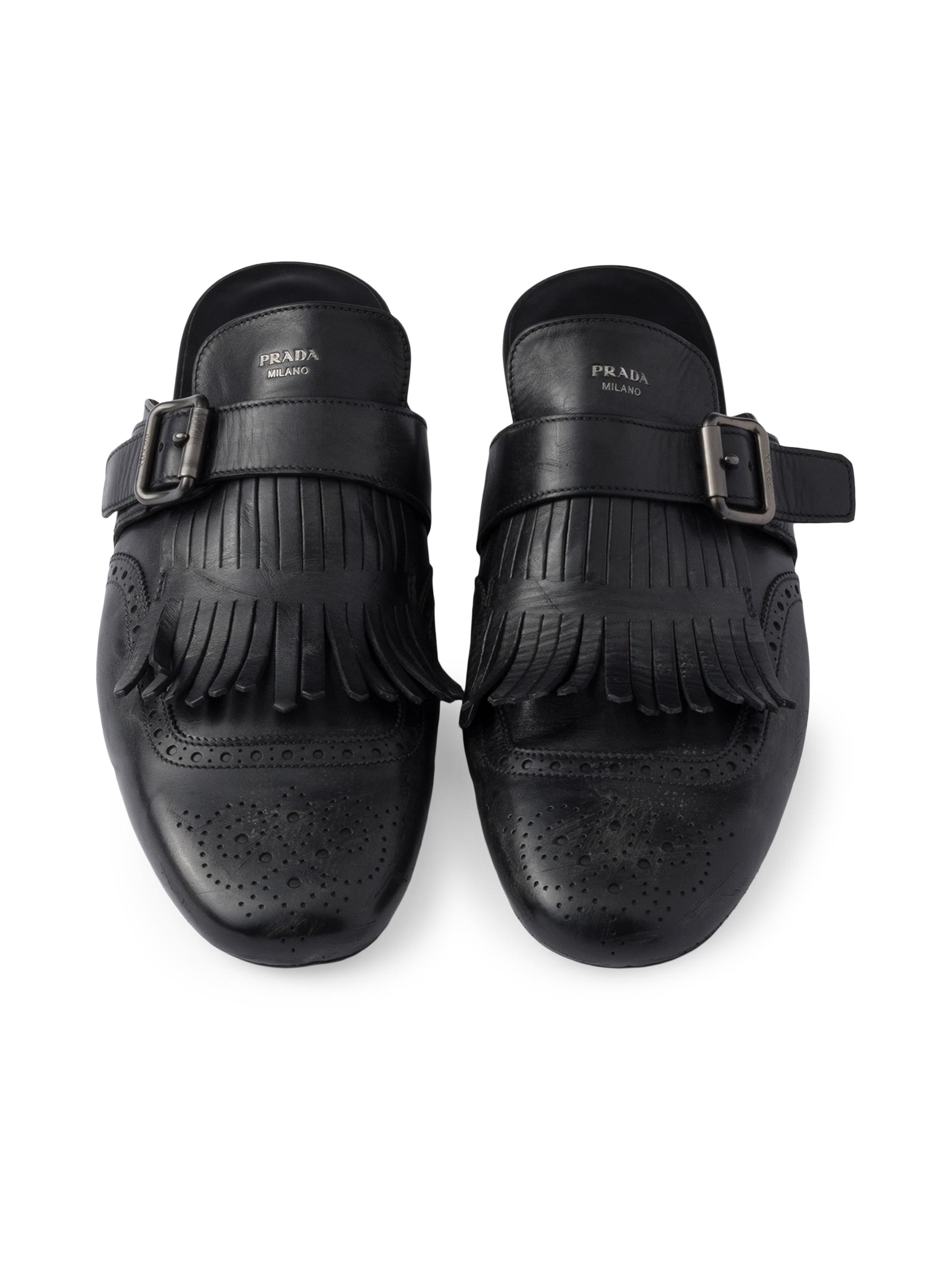 靴 PRADA Leather Mules Prada Shuffle Antiqued Leather Mules | Saks Fifth Avenue