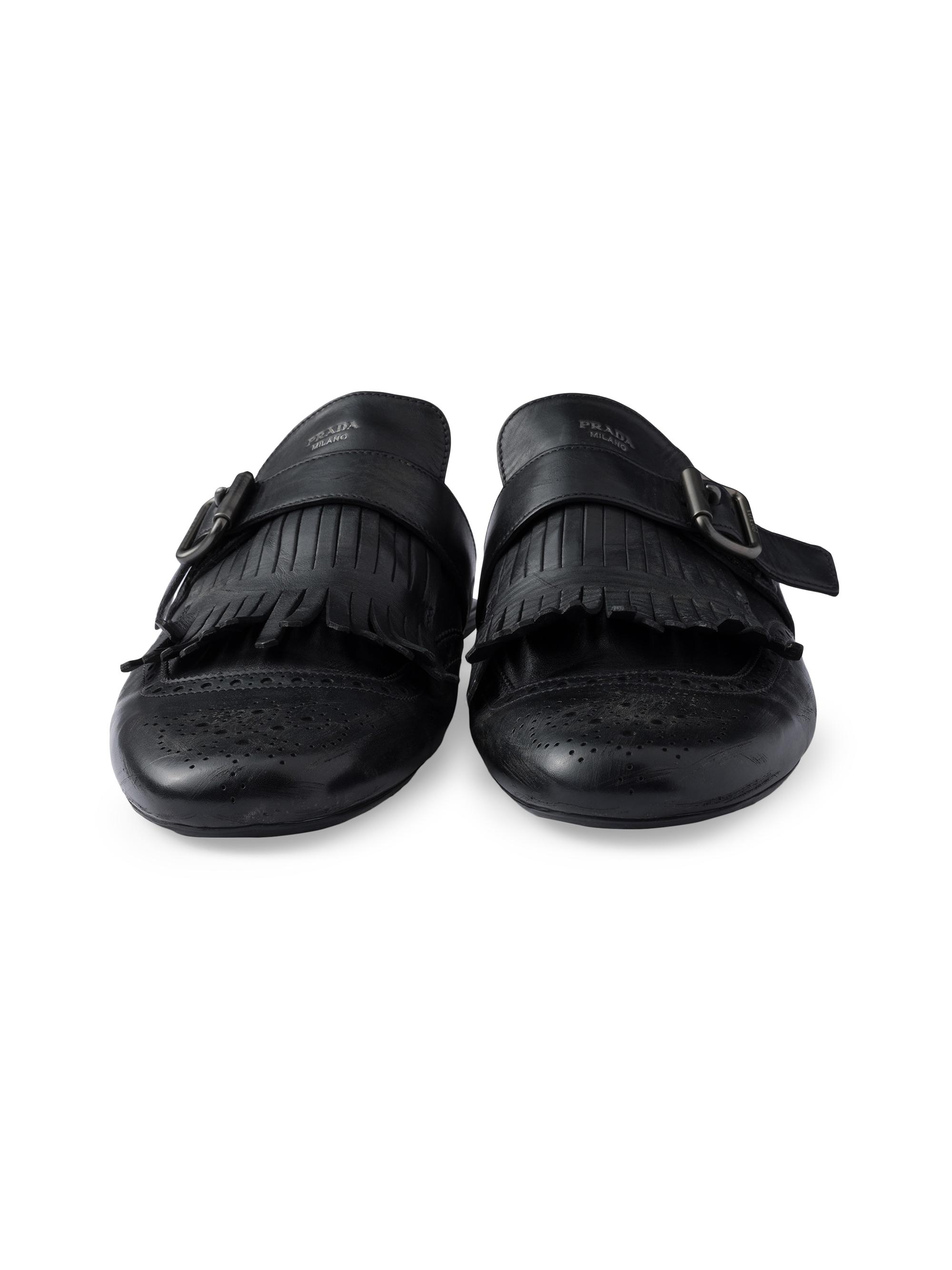 Prada Shuffle Antiqued Leather Mules | Saks Fifth Avenue