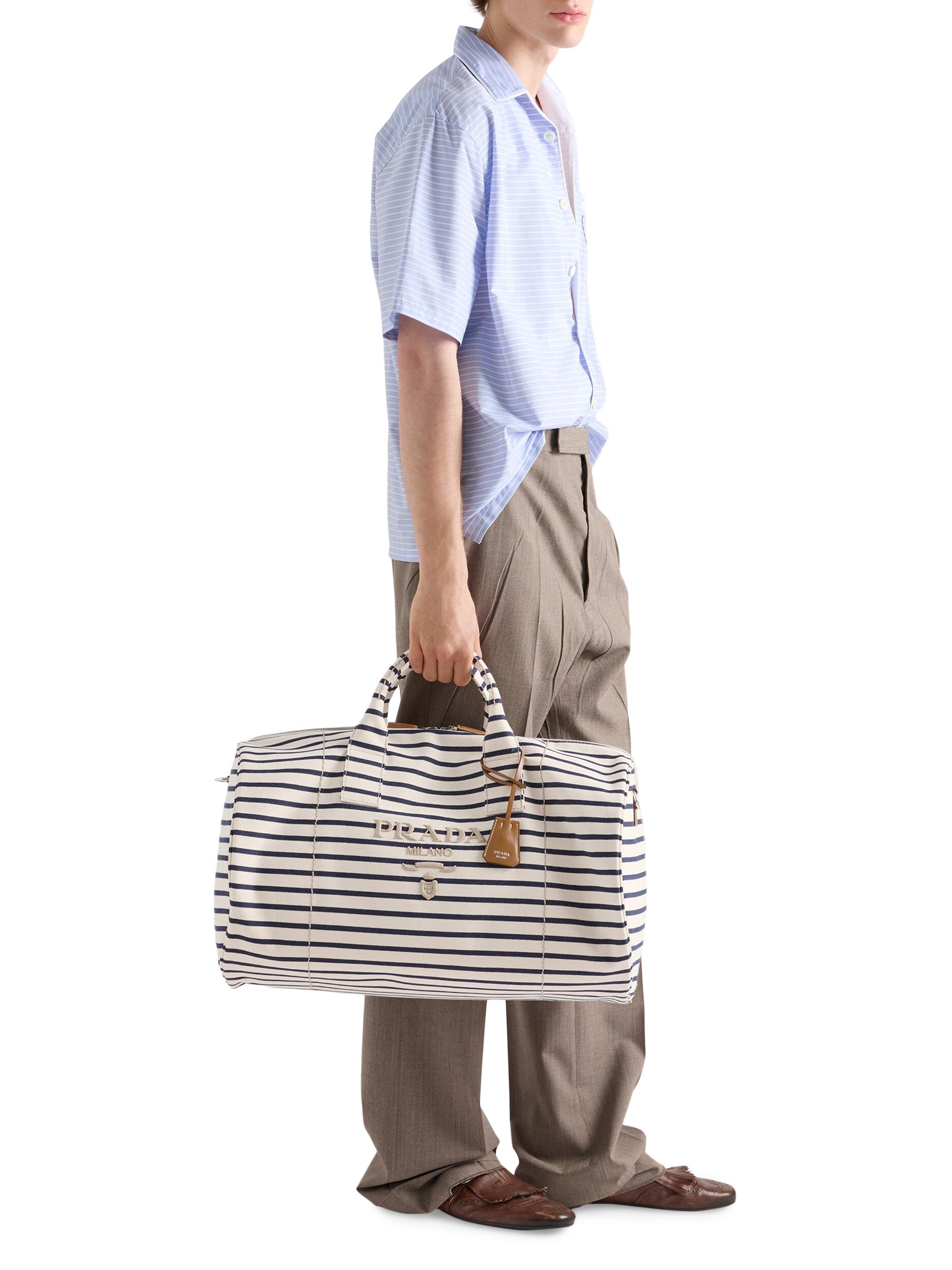 Prada Men's Striped Canvas Duffle Bag - Beige