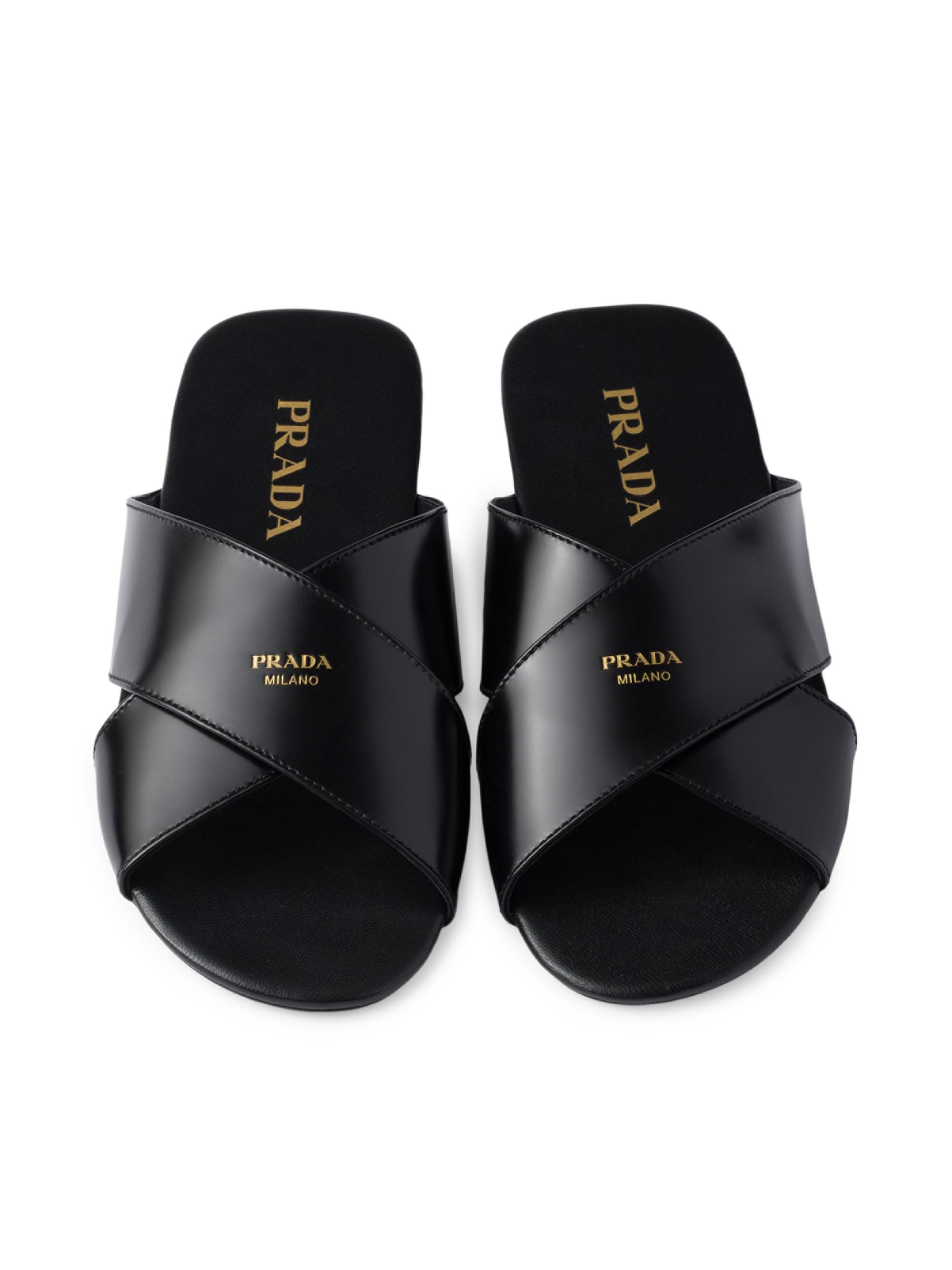Prada Brushed Leather Slides | Saks Fifth Avenue