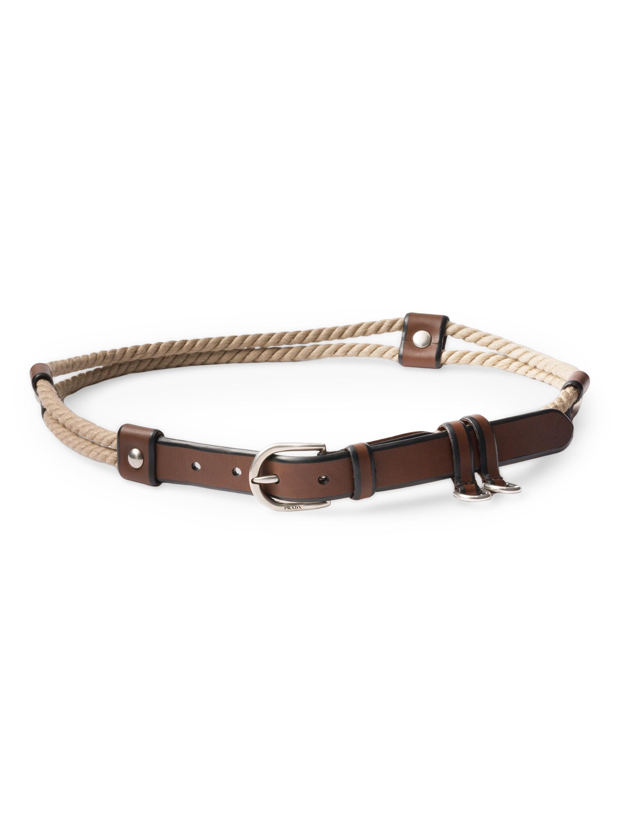 Prada Men's Leather and Cord Belt - Brown