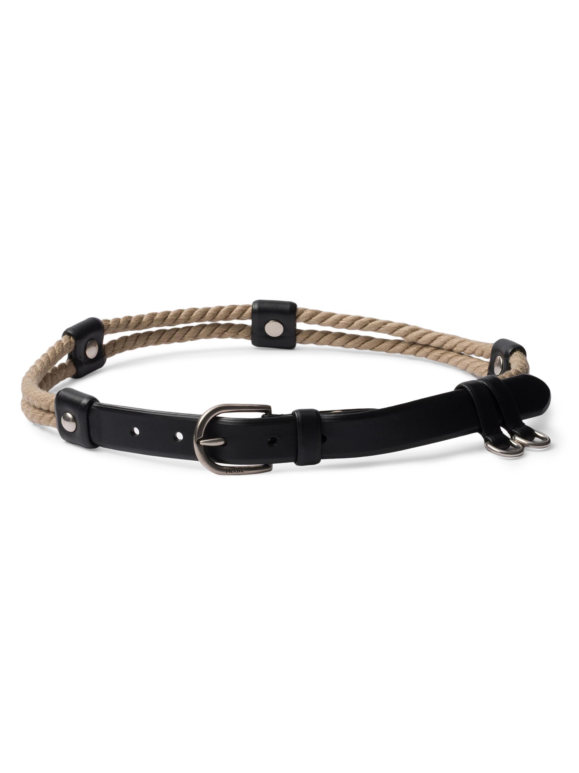 Prada Women's Leather and Cord Belt - Black