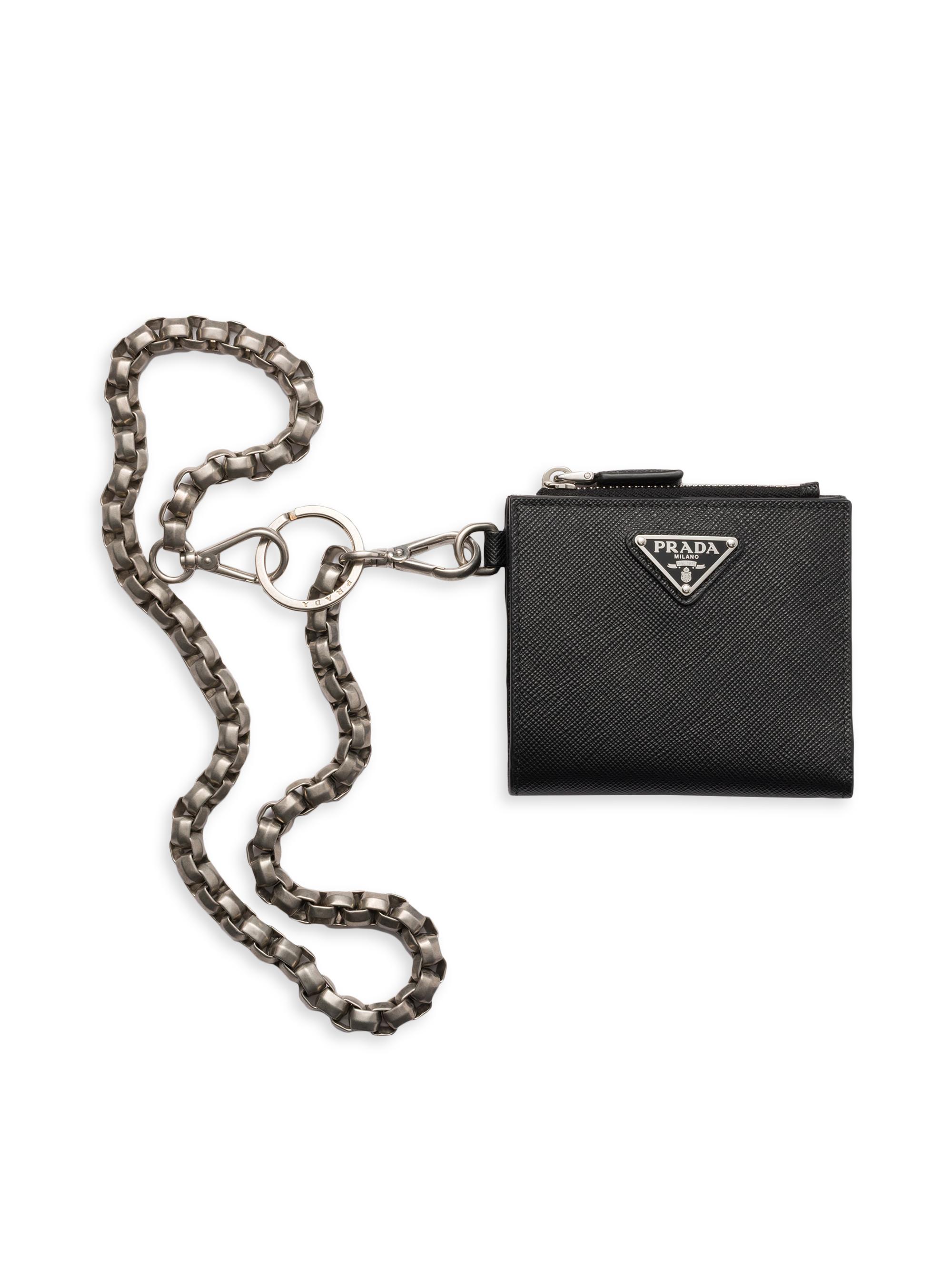 Prada Men's  Saffiano Wallet with Chain - Black