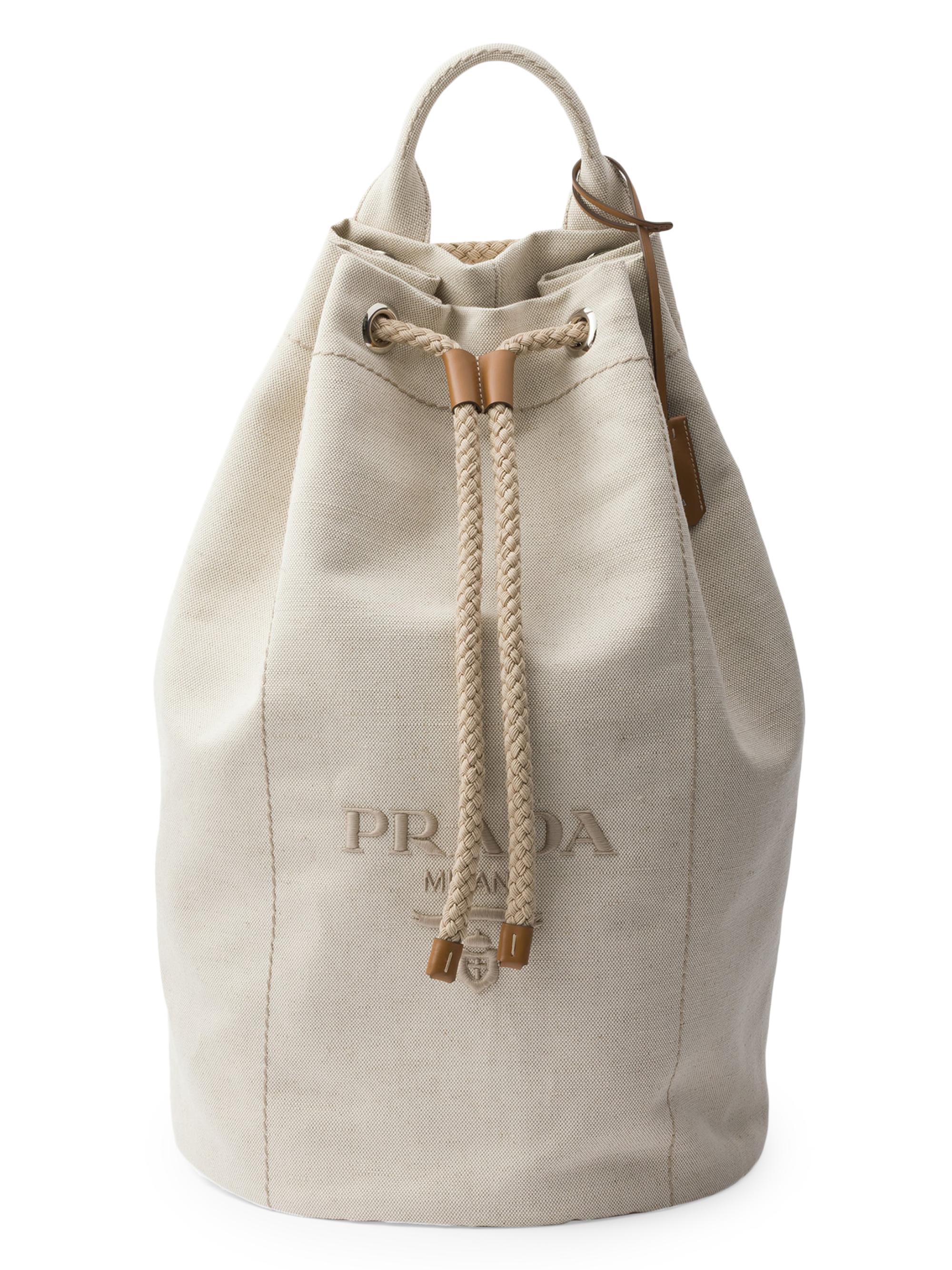 Prada Men's Linen Blend Drawstring Duffel Bag - Beige