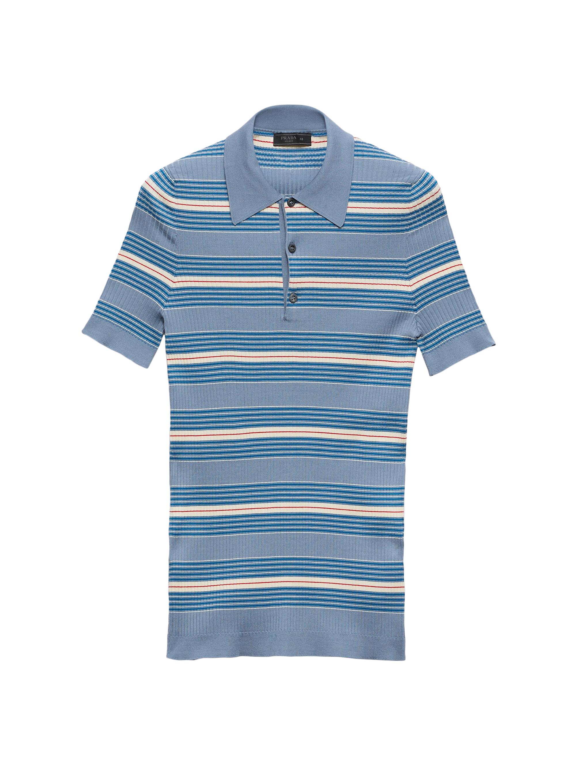 Prada Men's Striped Cotton Polo Shirt - Blue