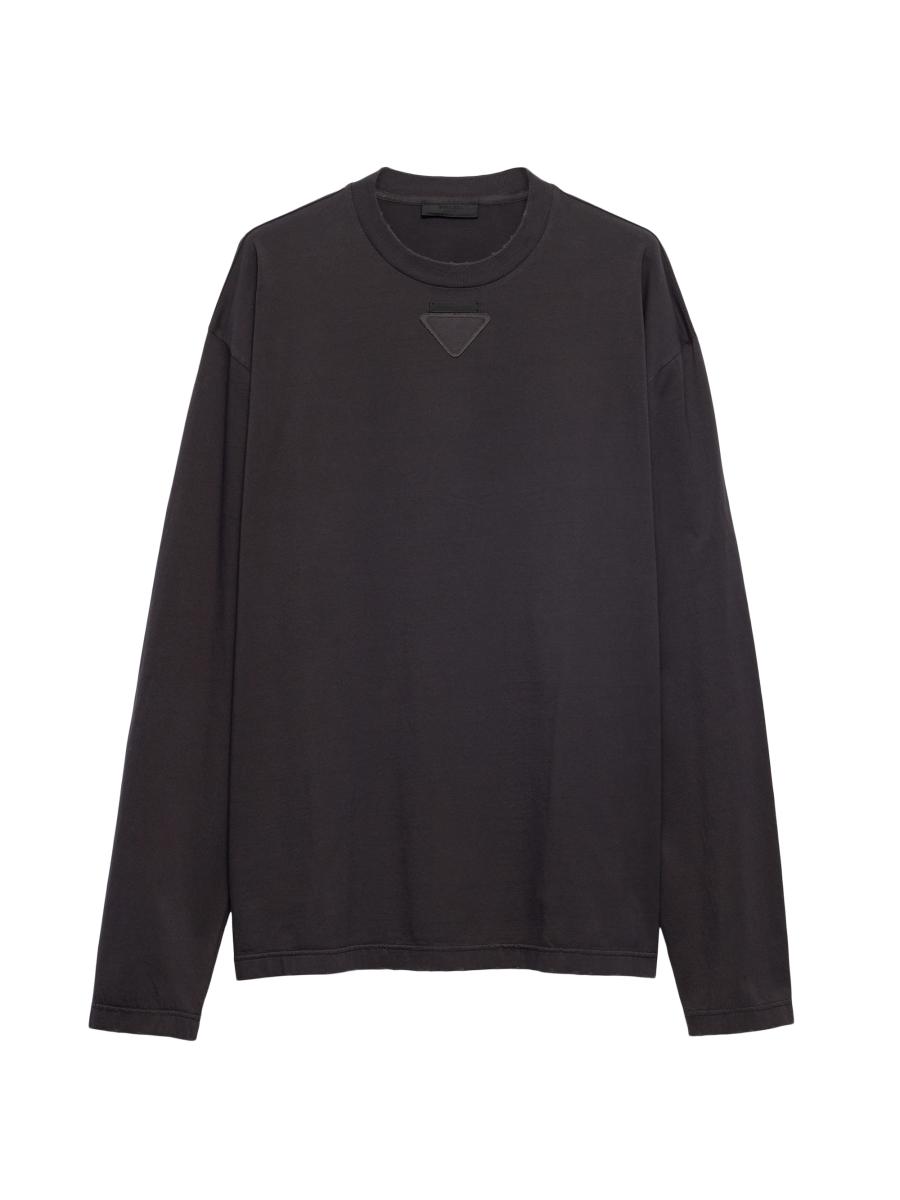 【関税＆送料込み】Prada Cotton Crew-Neck T-Shirt Prada Cotton T-Shirt with Enameled Metal Triangle Logo (US