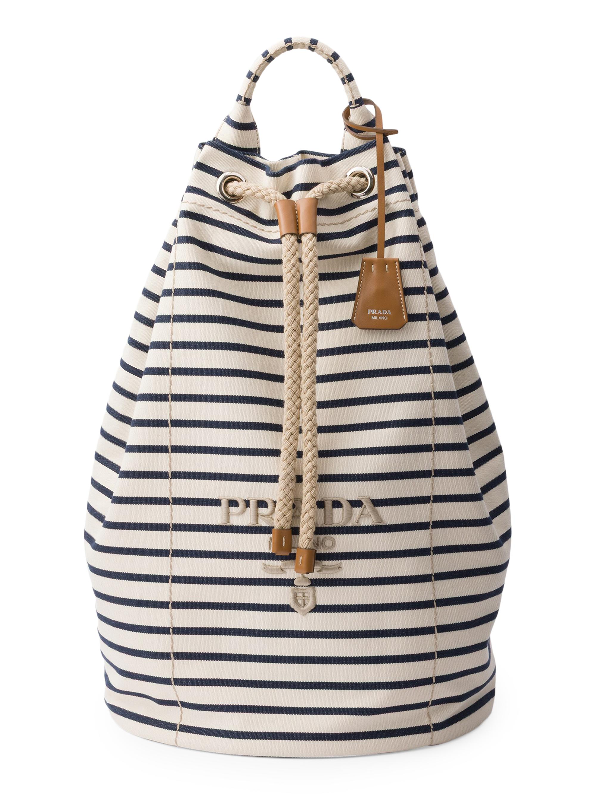 Prada Men's Striped Canvas Drawstring Duffel Bag - Beige