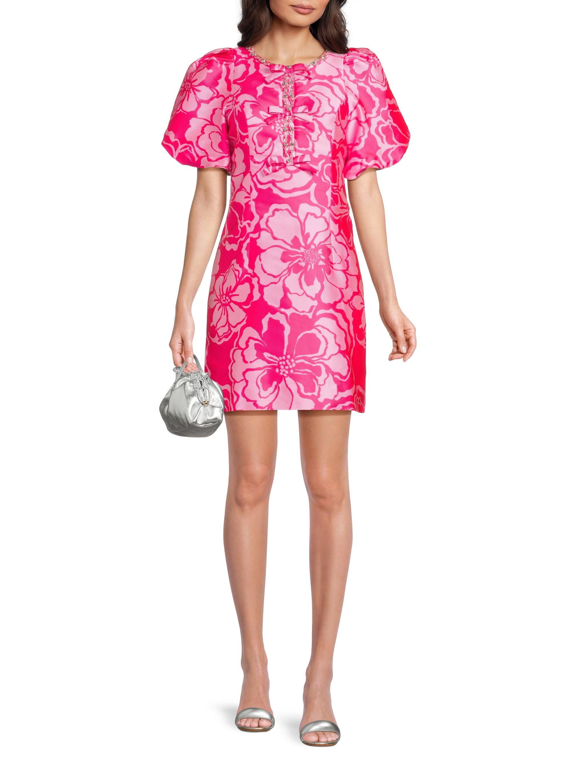 Lilly Pulitzer Women's Britnee Beaded Jacquard Shift Dress - Parigi Pink Go Big Satin - Size 0
