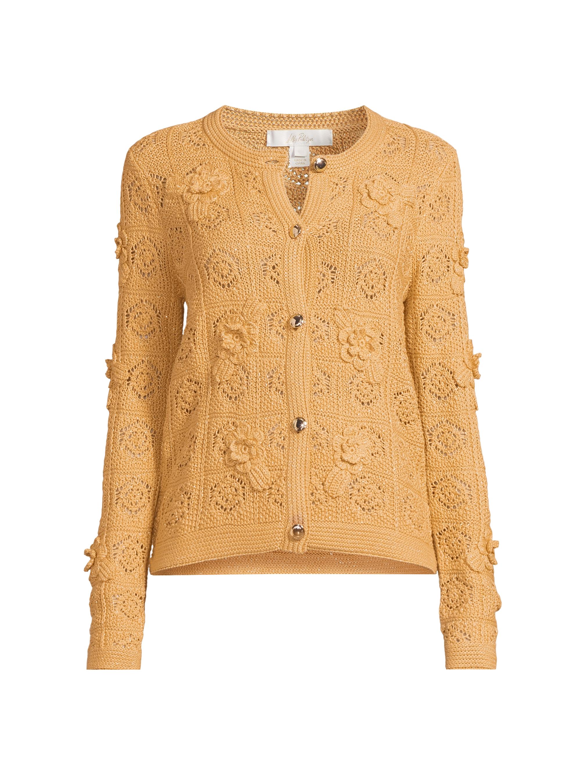 Lilly Pulitzer Women's Lenalie Floral-Crochet Cardigan - Rattan Metallic Crochet