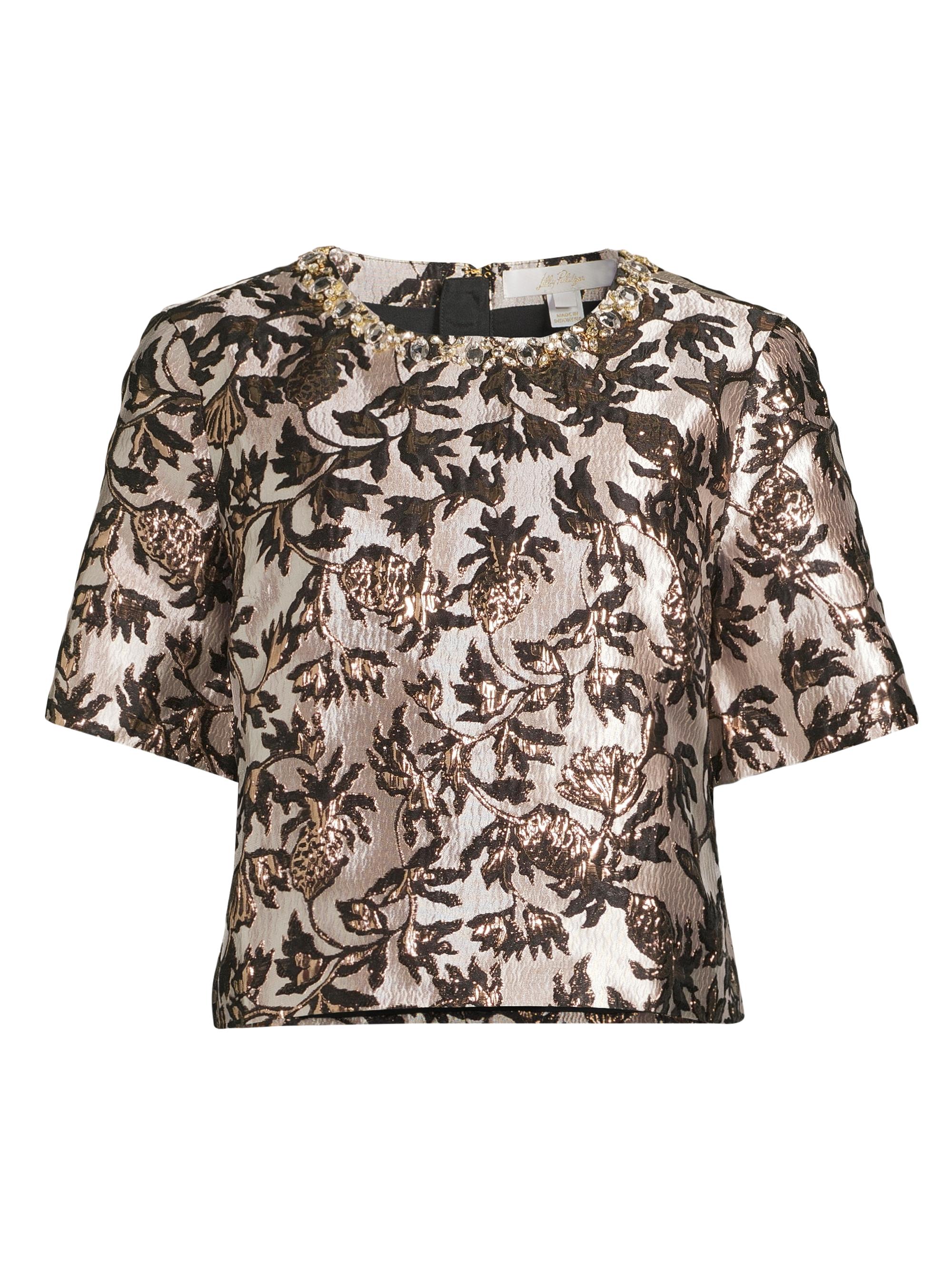 Lilly Pulitzer Women's Folie Beaded Tweed Cropped Top - Noir Pineapple Puff Metallic