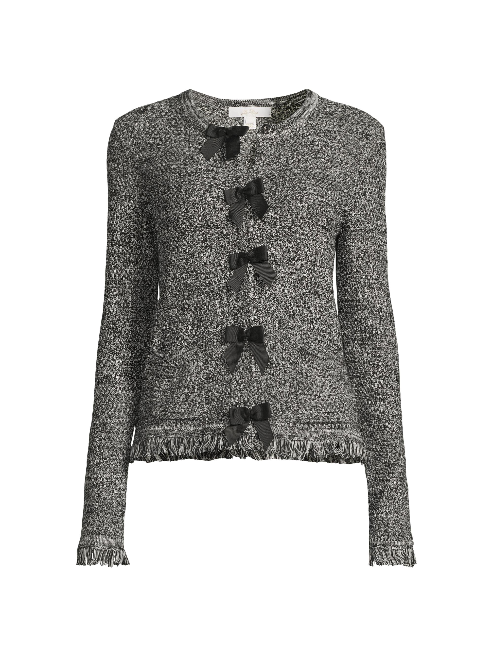 Lilly Pulitzer Women's Kelso Bow-Fringe Marled Cotton Cardigan - Black Marl