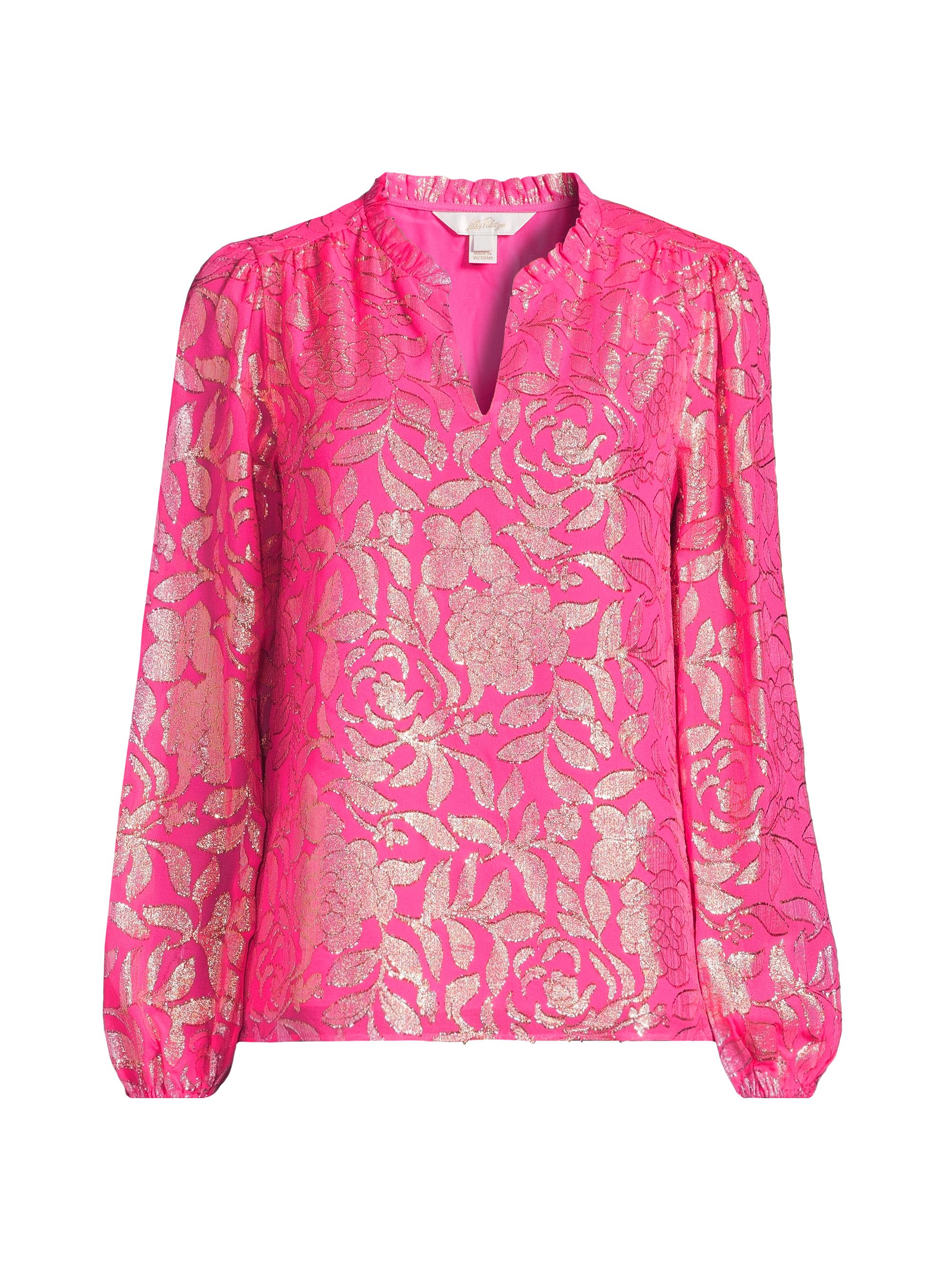 Lilly Pulitzer Women's Gianna Silk Long-Sleeve Blouse - Sun Shell Pink Floral Bloom