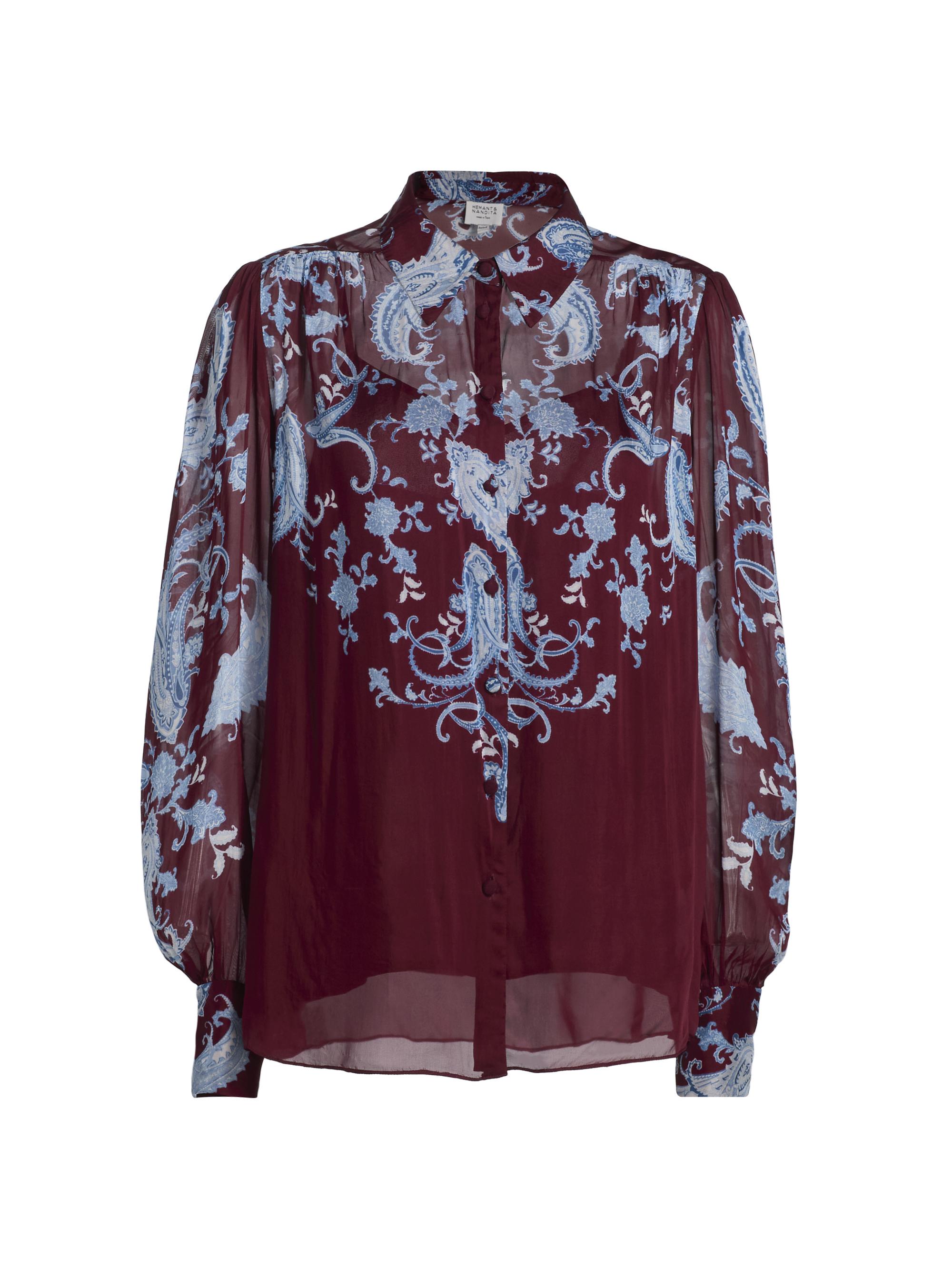Hemant & Nandita Women's Hiba Paisley Blouson-Sleeve Shirt - Merlot