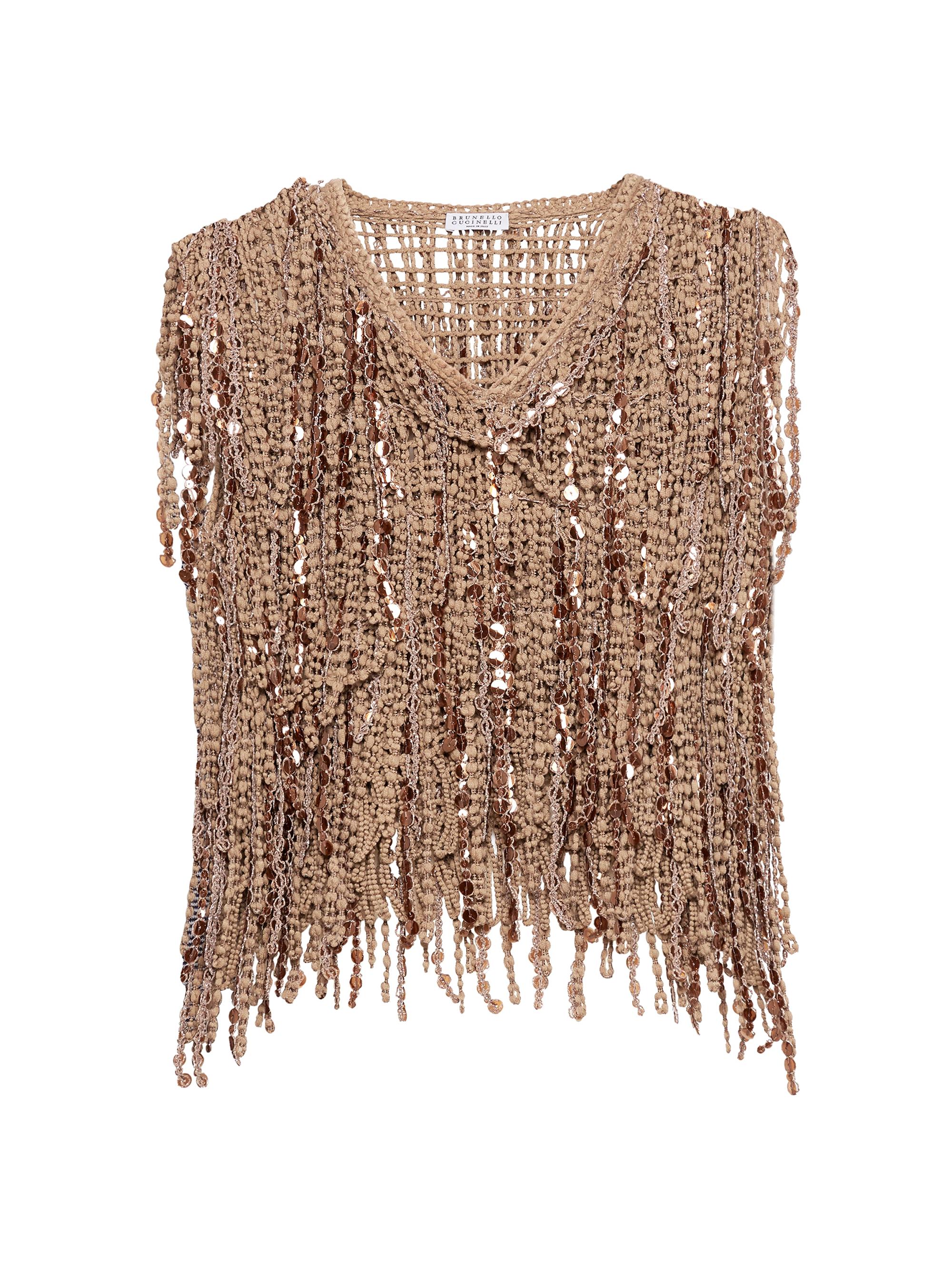 Brunello Cucinelli Women's Cotton Dazzling Cascades Knit Top - Walnut