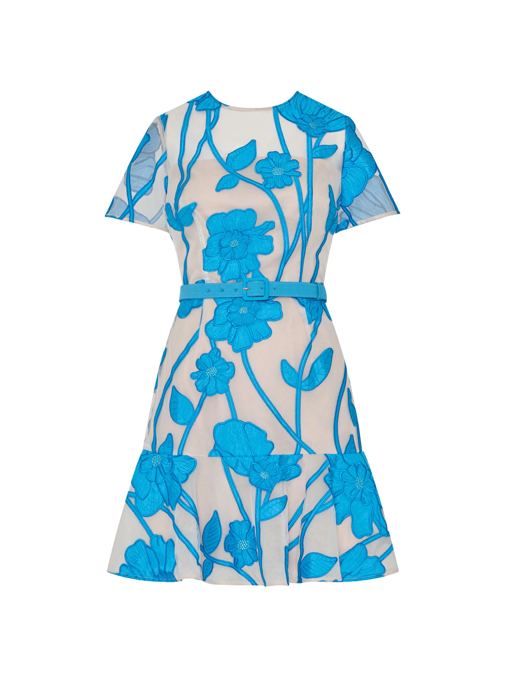 Milly Women's Rosie Grand Fleur Belted Embroidered Minidress - Blue