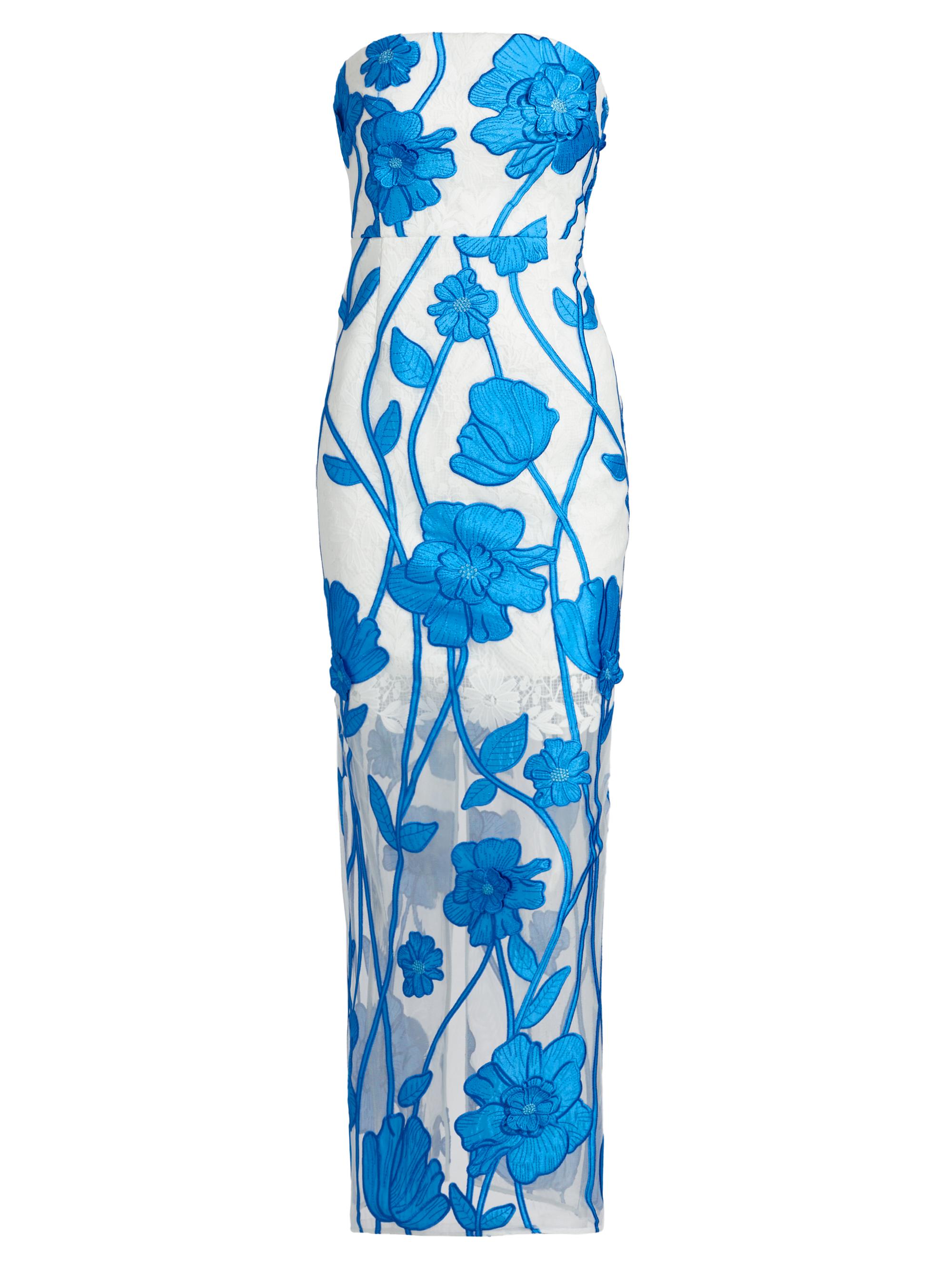 Milly Women's Magnolia Floral Embroidered Maxi Dress - Blue White