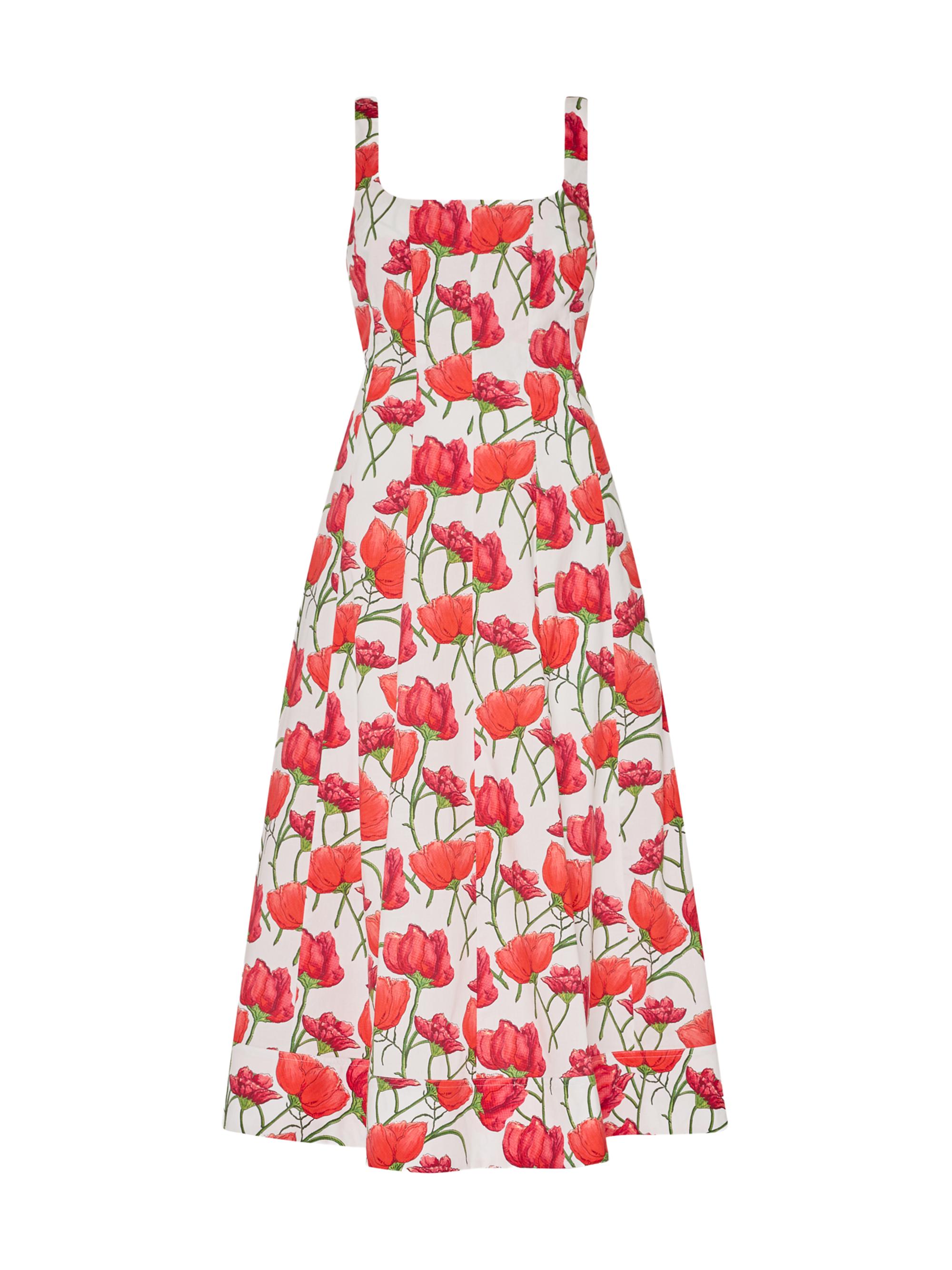 Milly Women's Nia Peonia Cotton Poplin Midi-Dress - Red Multi