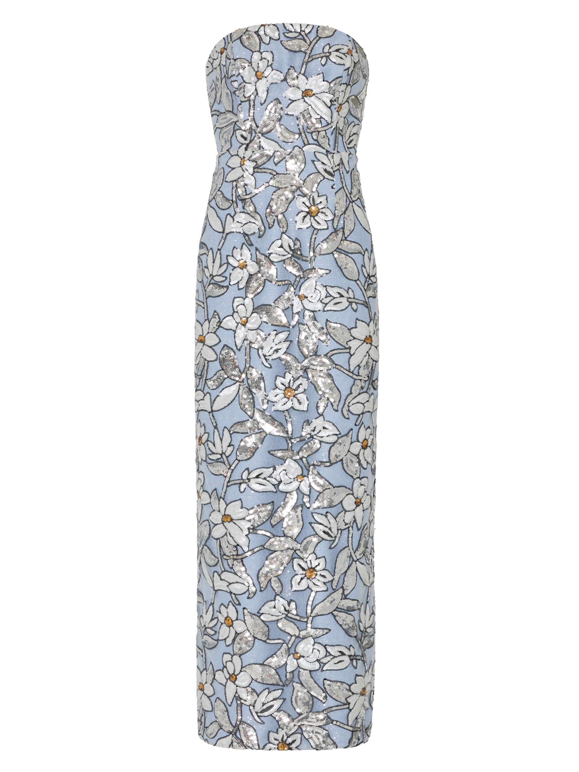 Milly Women's Magnolia Floral Sequined Strapless Dress - Silver Multi