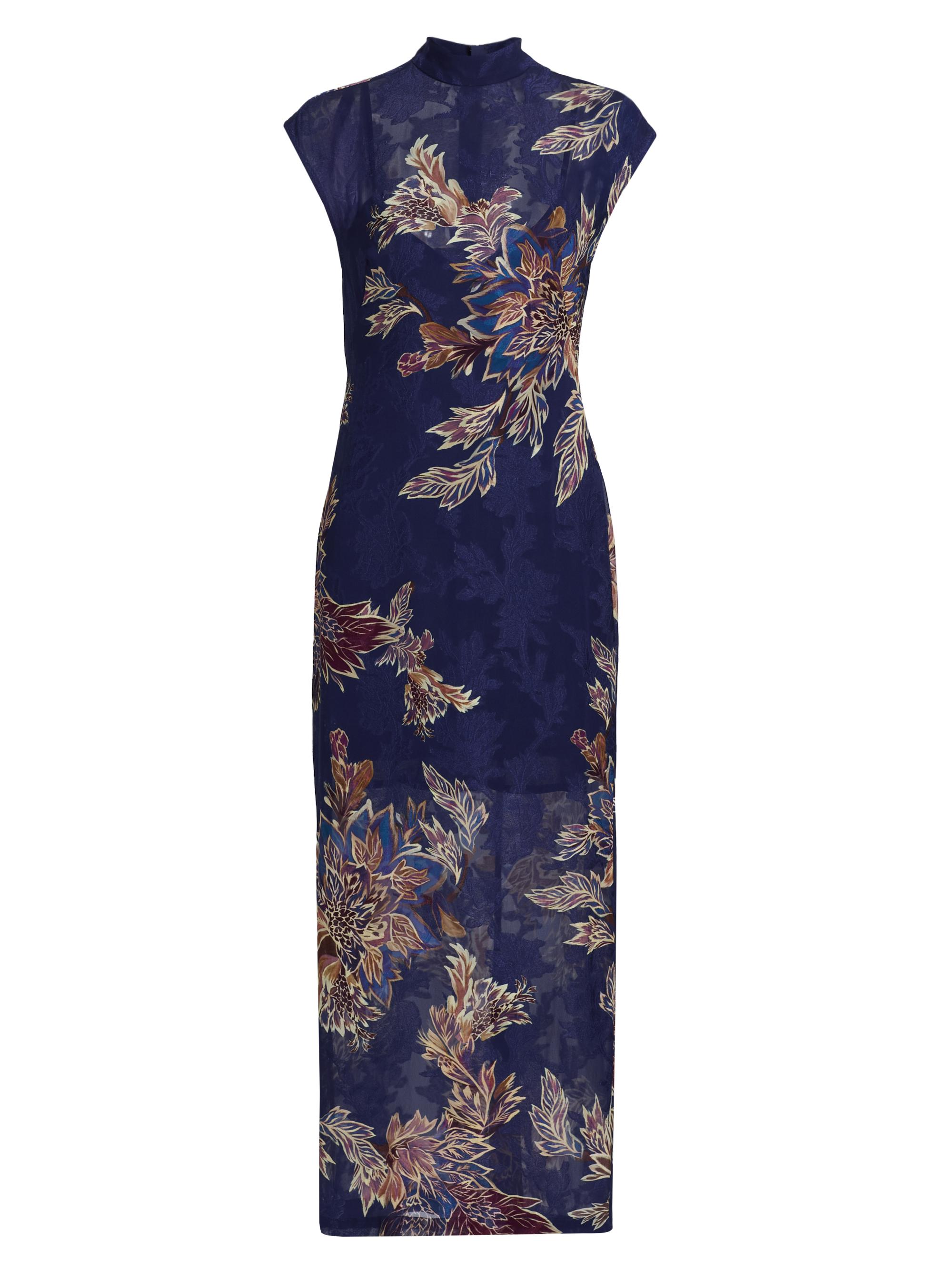 Hemant & Nandita Women's Leela Leaf-Print Sleeveless Midi-Dress - Midnight Blue
