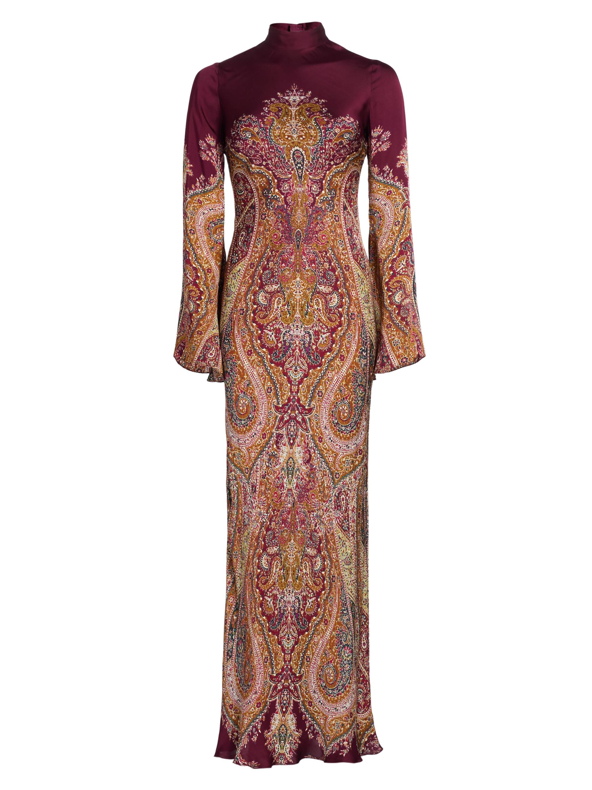 Hemant & Nandita Women's Shifa Satin Turtleneck Maxi Dress - Burgundy