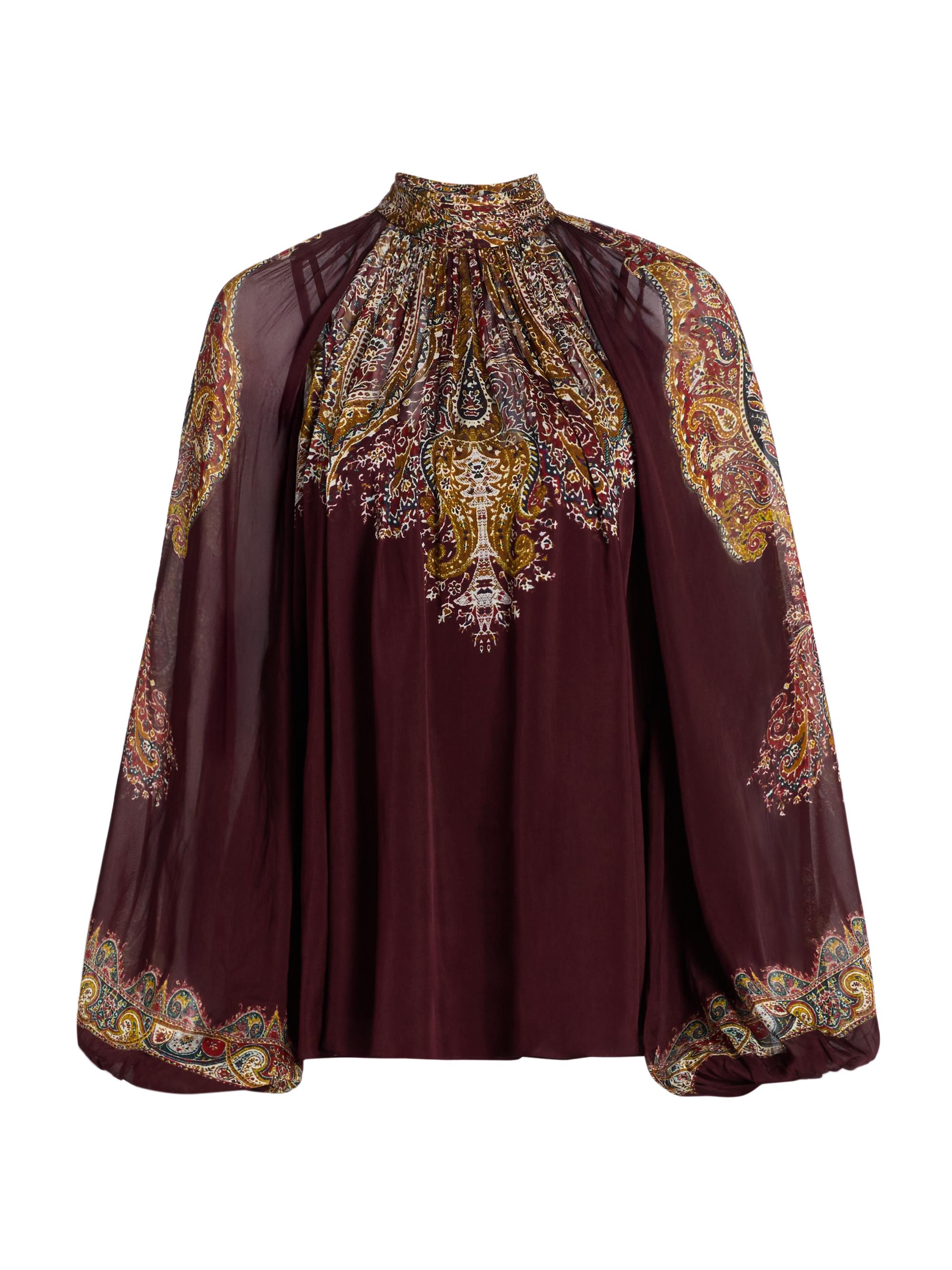 Hemant & Nandita Women's Shifa Paisley Blouson Top - Burgundy