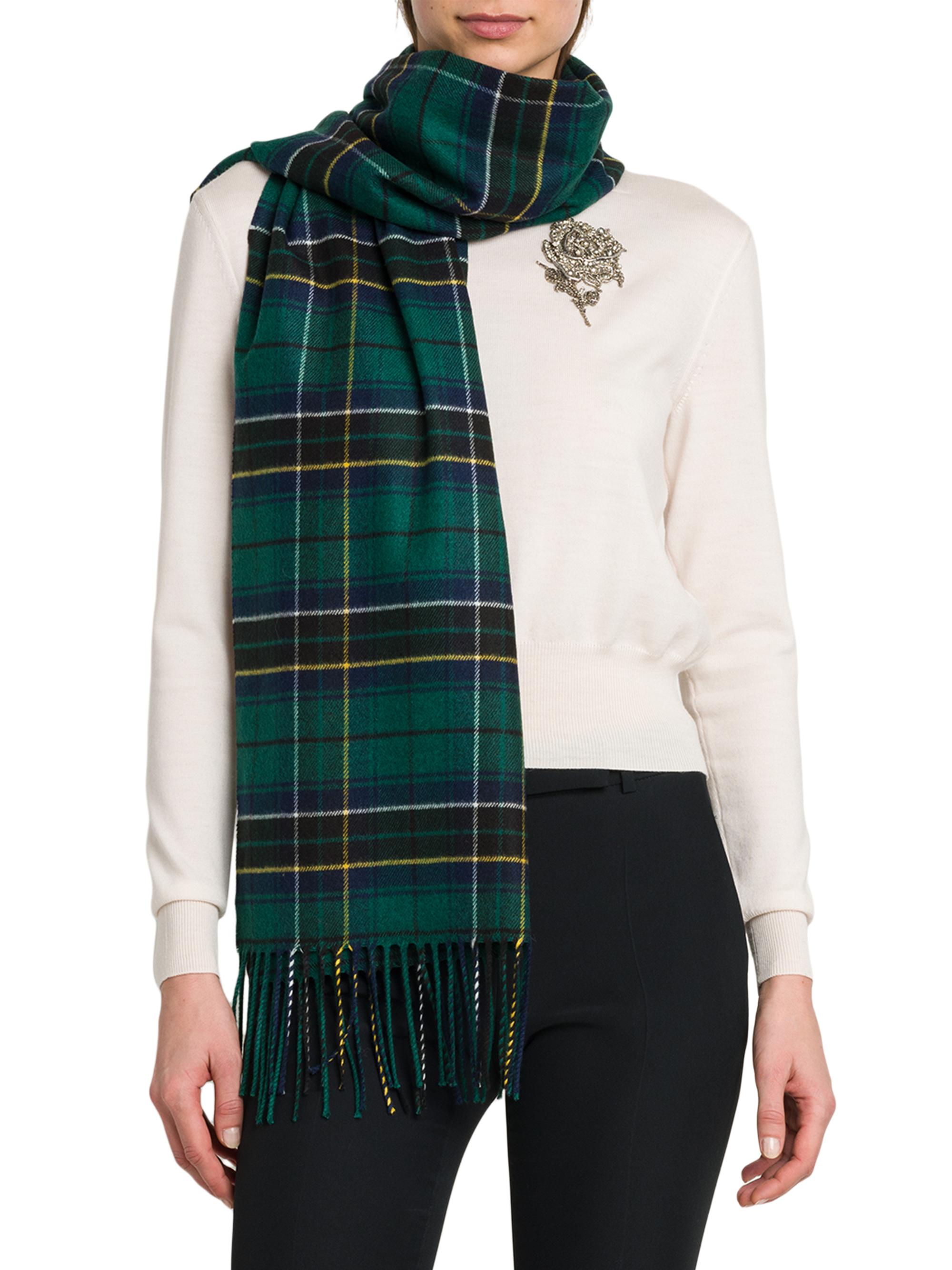 McQueen Women's St Tartan Silk-Wool Scarf - Green Blue