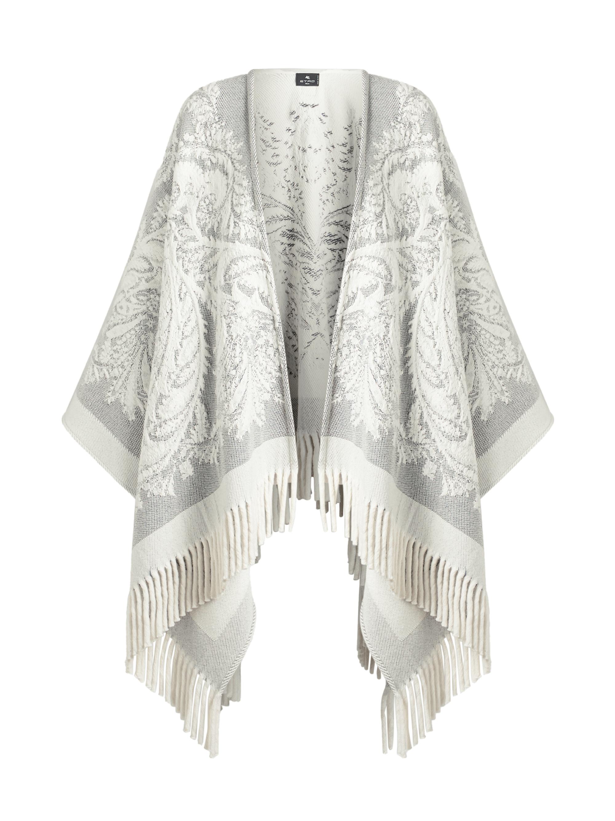 Etro Women's Jacquard Wool Fringe-Trim Cape -  Grey