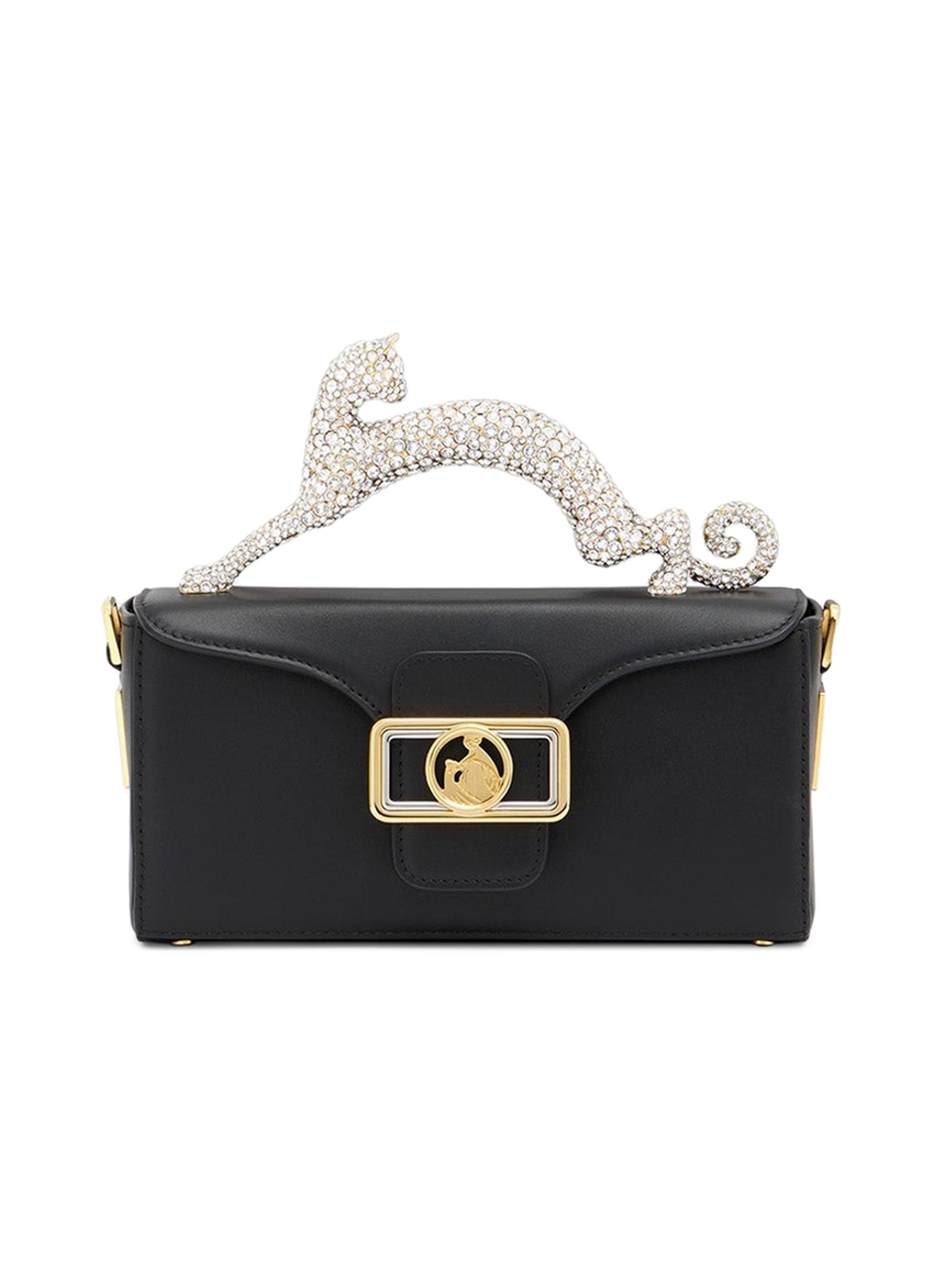 Lanvin Women's Nano Pencil Cat Top Handle Bag in Leather and Rhinestone - Black