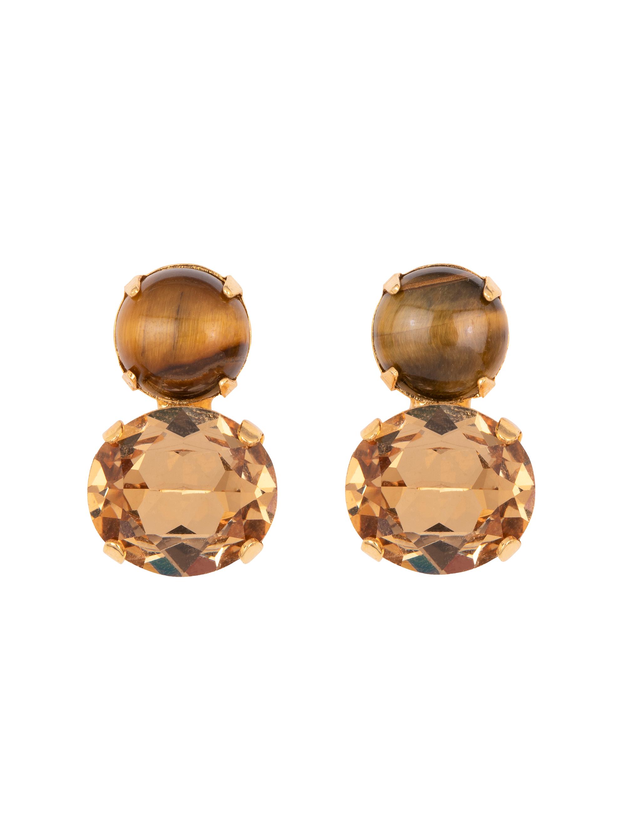 Jennifer Behr Women's Yvette 18K-Gold-Plated, Gemstone & Glass Crystal Double Drop Earrings - Brown Overflow - Women's Jewelry And Watches