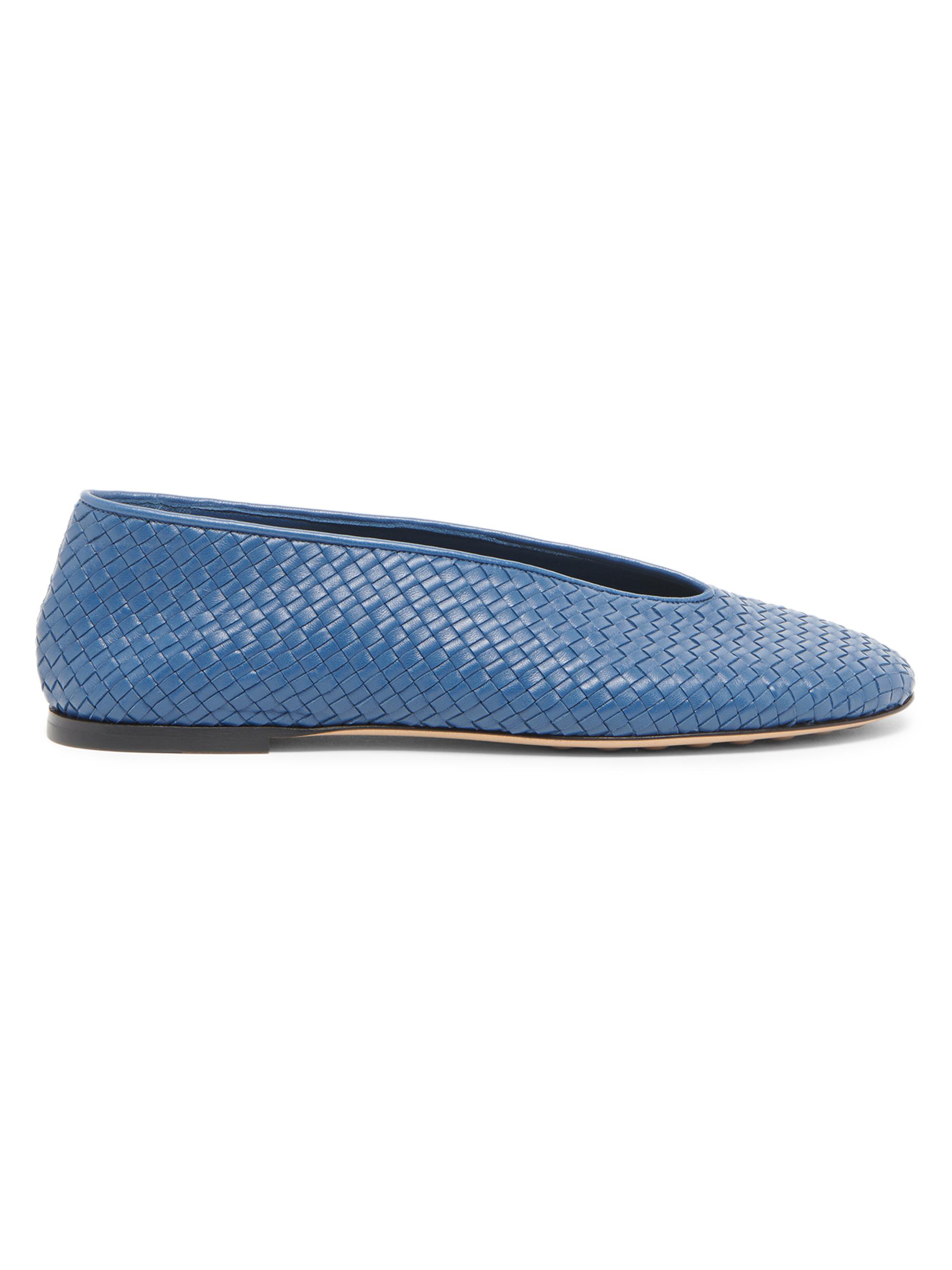Bottega Veneta Women's Rosa Intrecciato Leather Flats - Blue Venezia