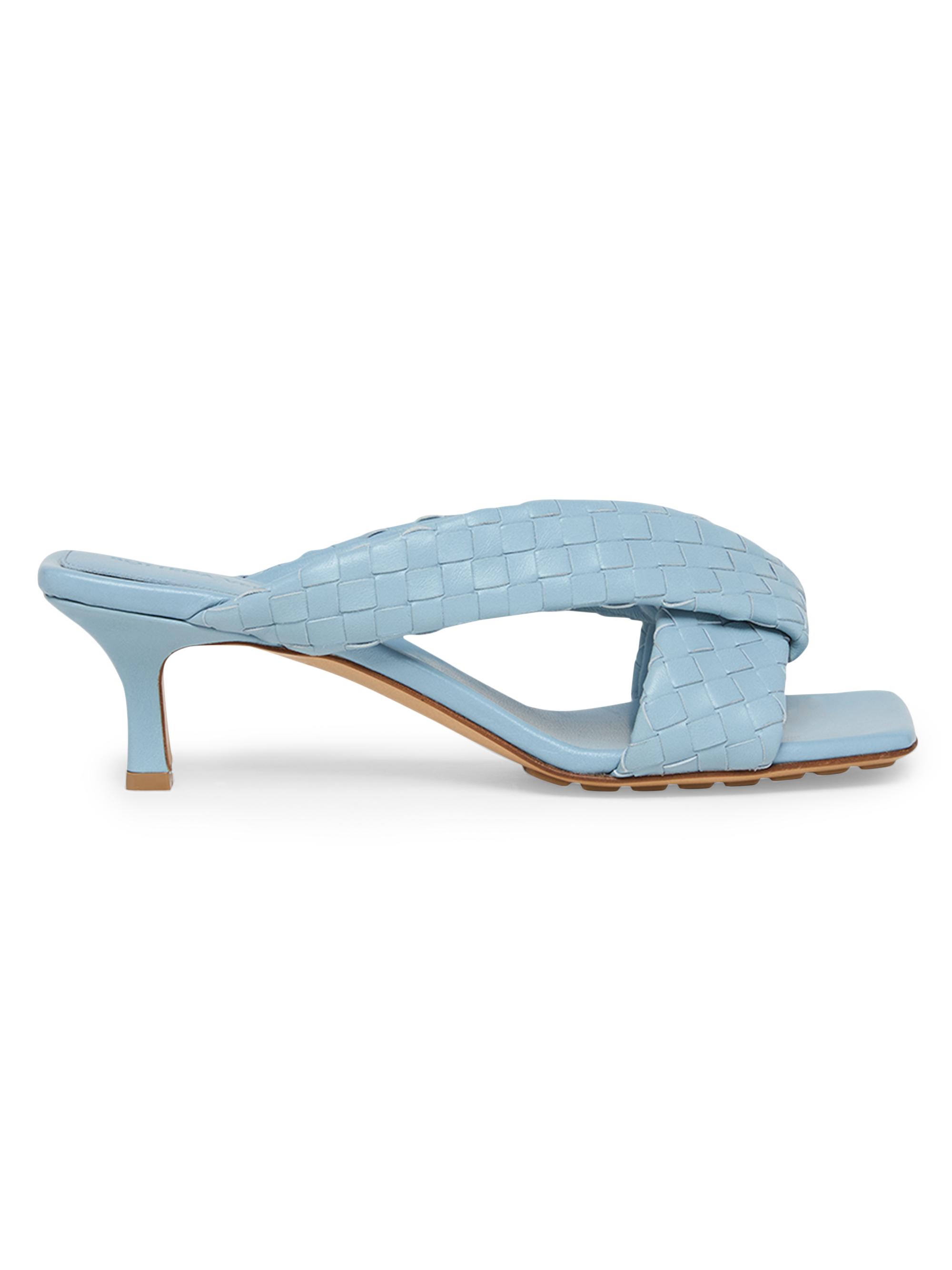 Bottega Veneta Women's Riva 50MM Leather Kitten-Heel Sandals - Light Blue