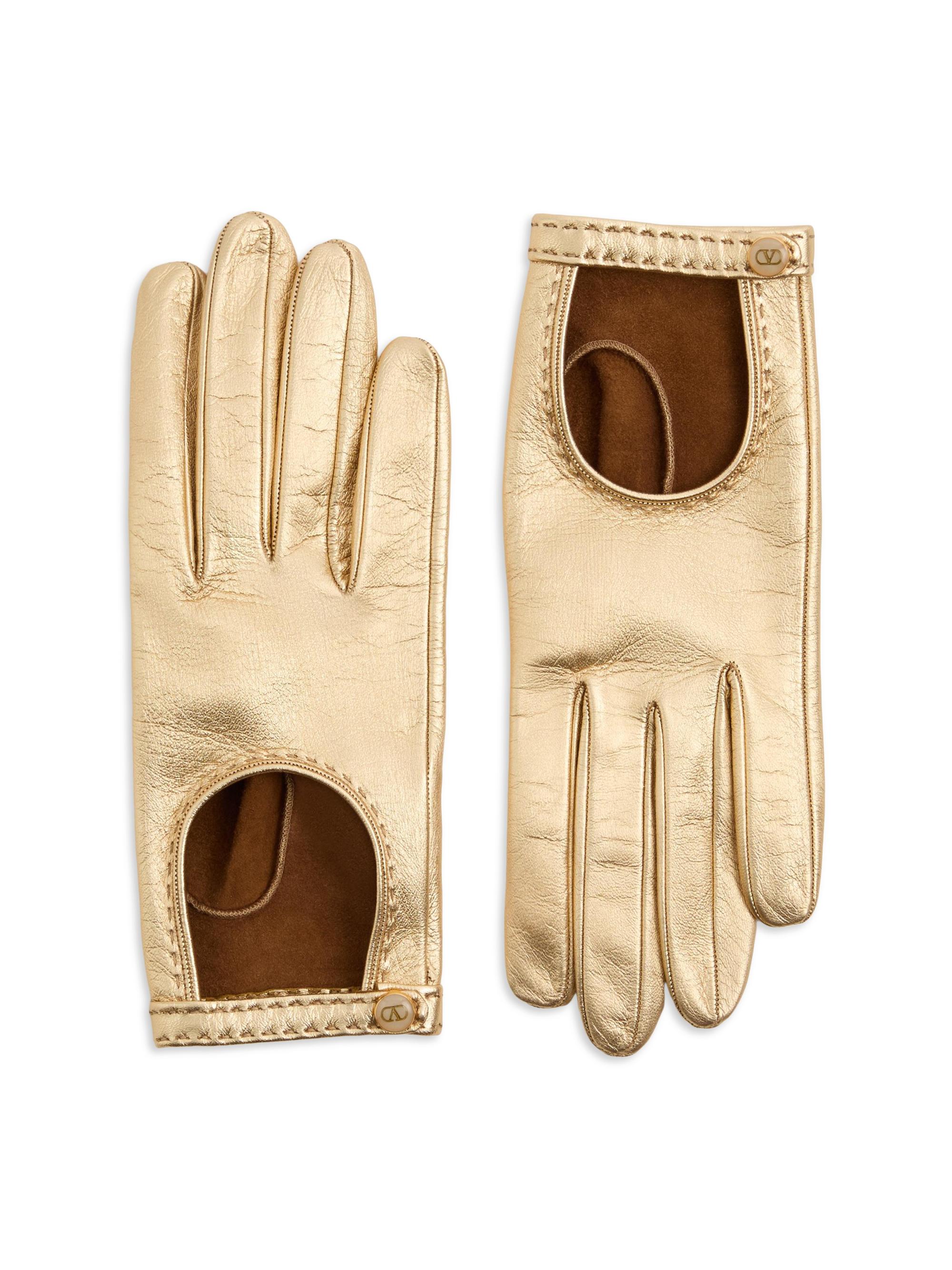 Valentino Garavani Women's Vlogo Signature Laminated Nappa Gloves - Gold