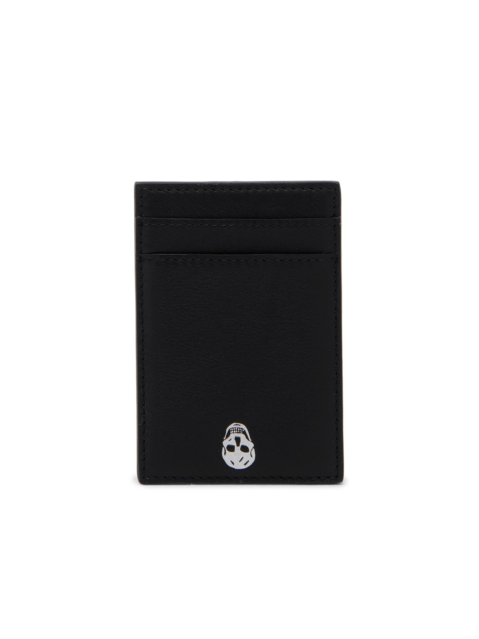 McQueen Men's Skull Leather Card Holder - Black Silver