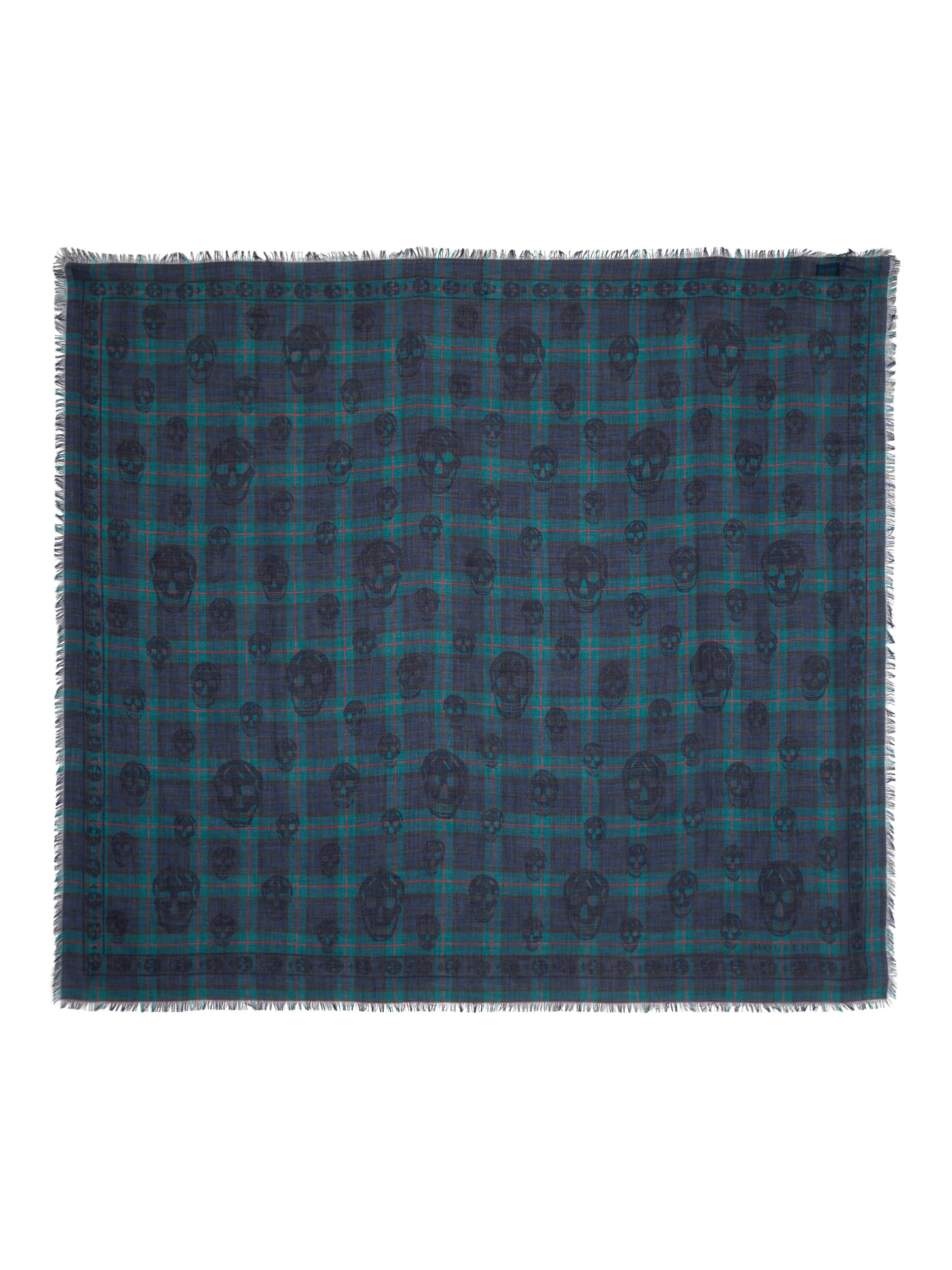 McQueen Men's Skull Plaid Cotton Scarf - Navy