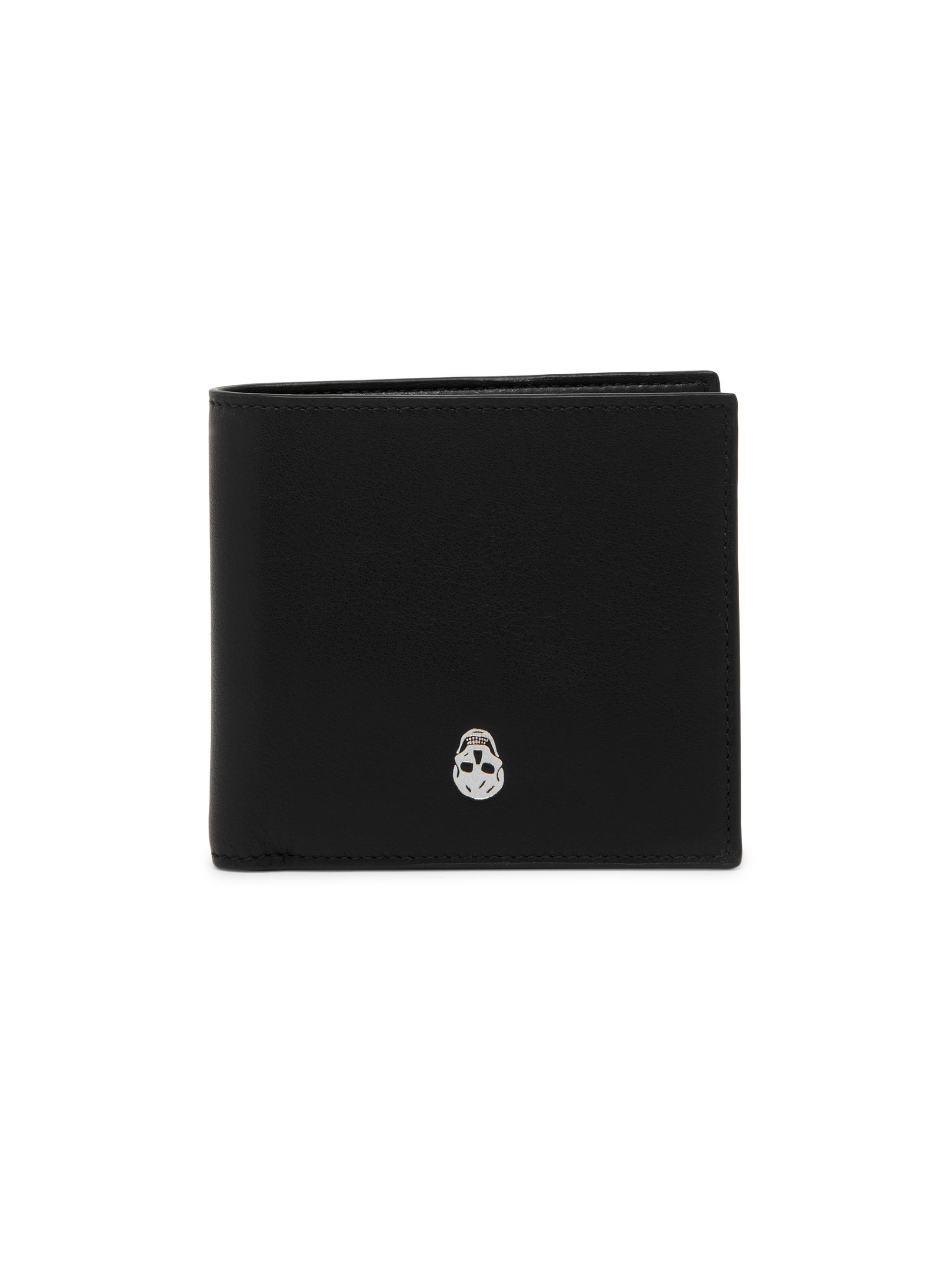 McQueen Men's Skull Leather Bifold Wallet - Black Silver