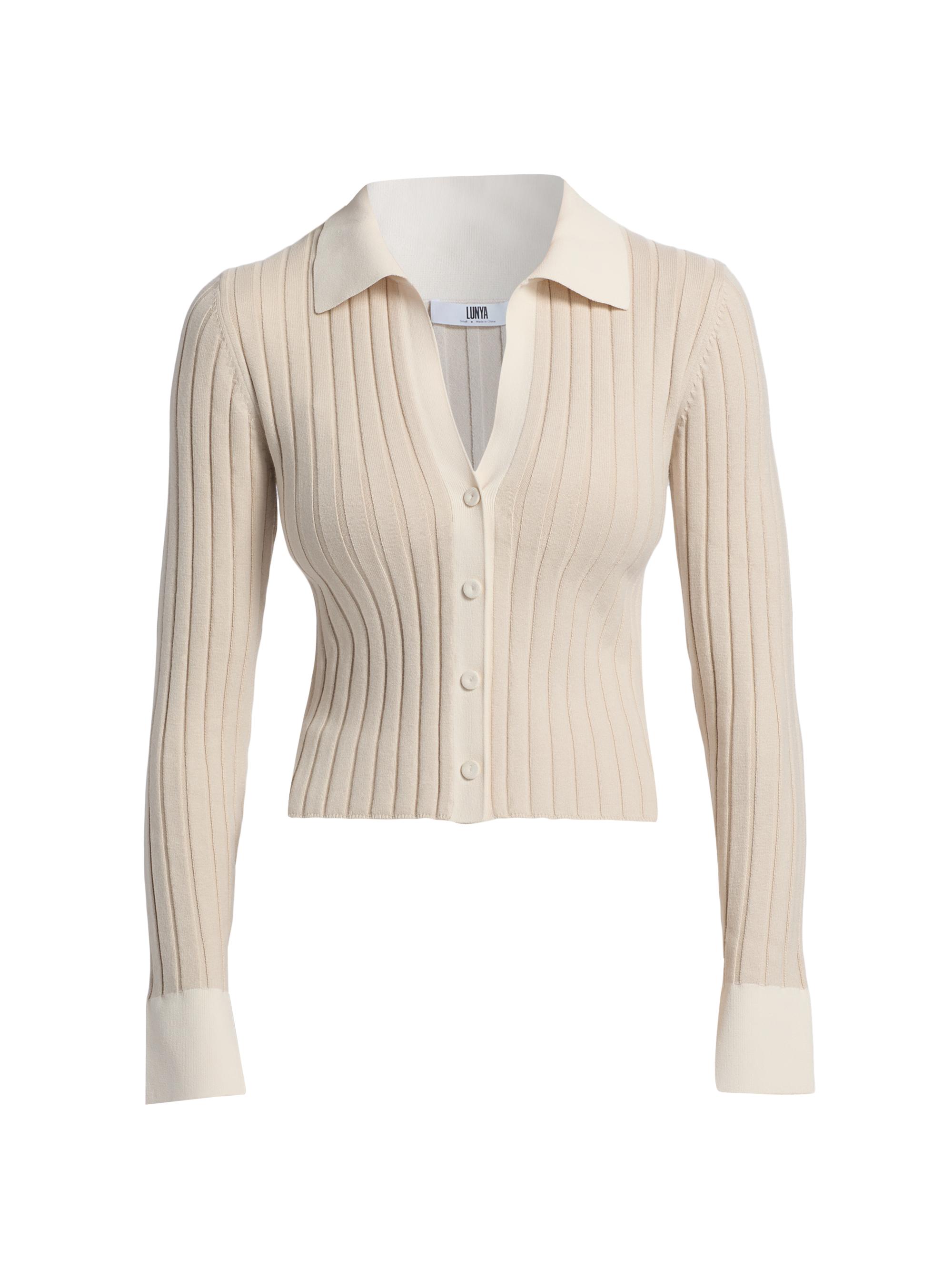 Lunya Women's Cottonsilk Ribbed Shirt - Calm Tan Sincere White