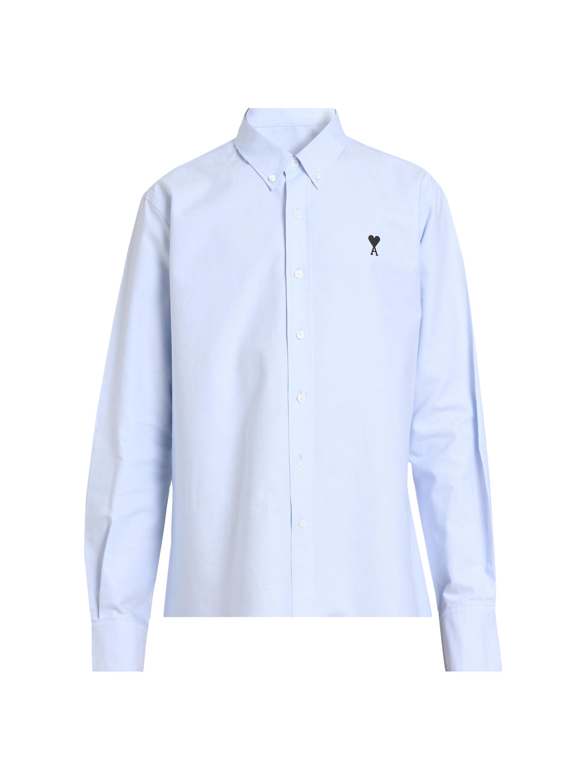 AMI Paris Men's Contrasted Ami de Coeur Cotton Shirt - Sky Blue