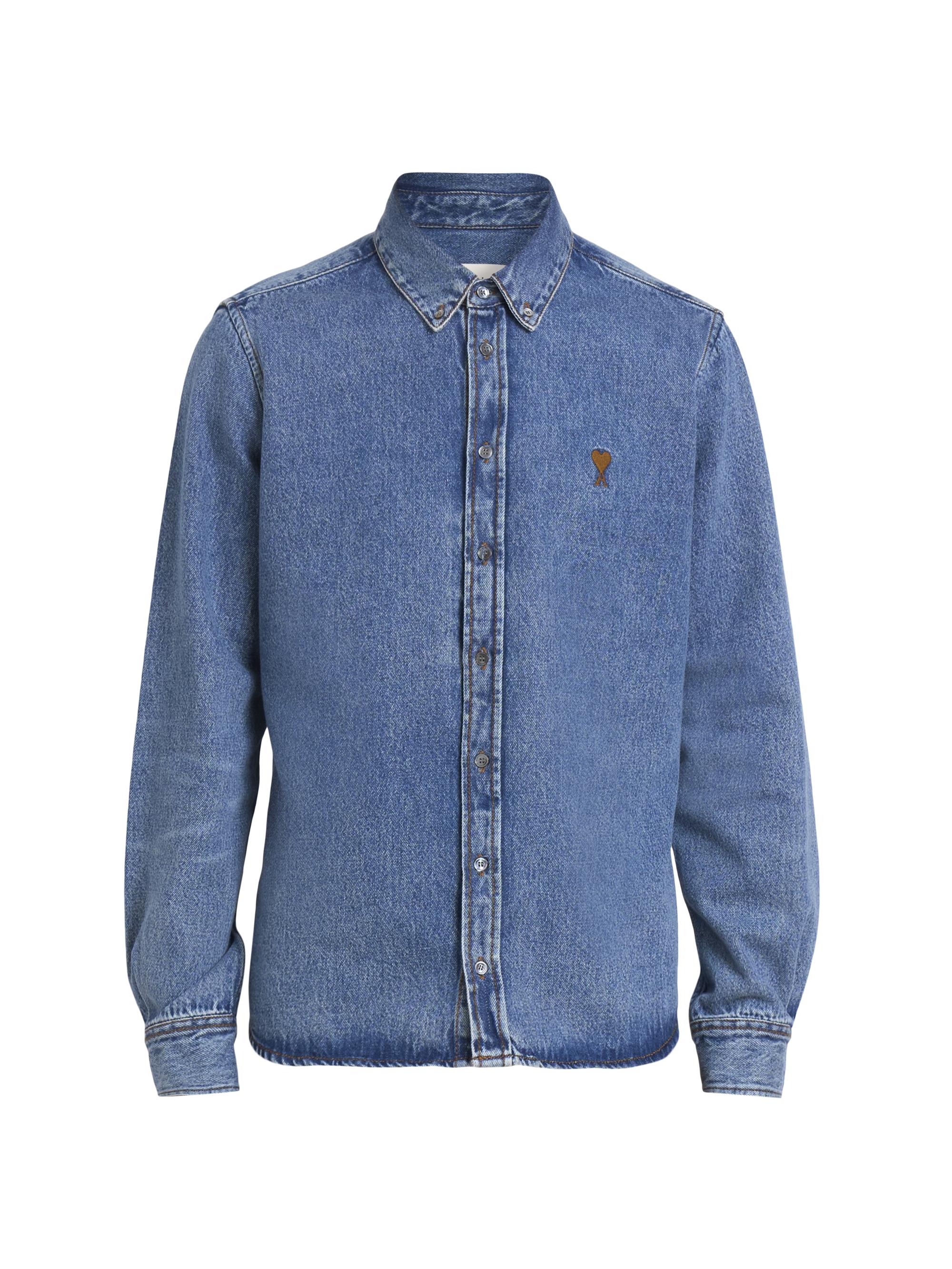 AMI Paris Men's Denim ADC Logo Button-Down Shirt - Used Blue
