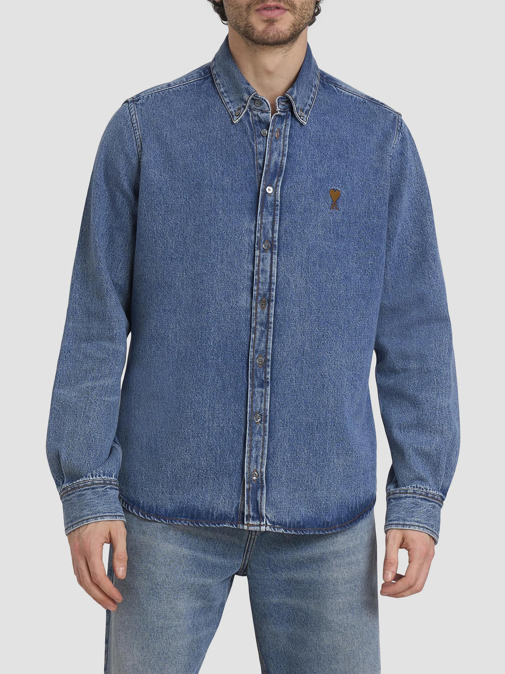 AMI Paris Denim ADC Logo Button-Down Shirt | Saks Fifth Avenue