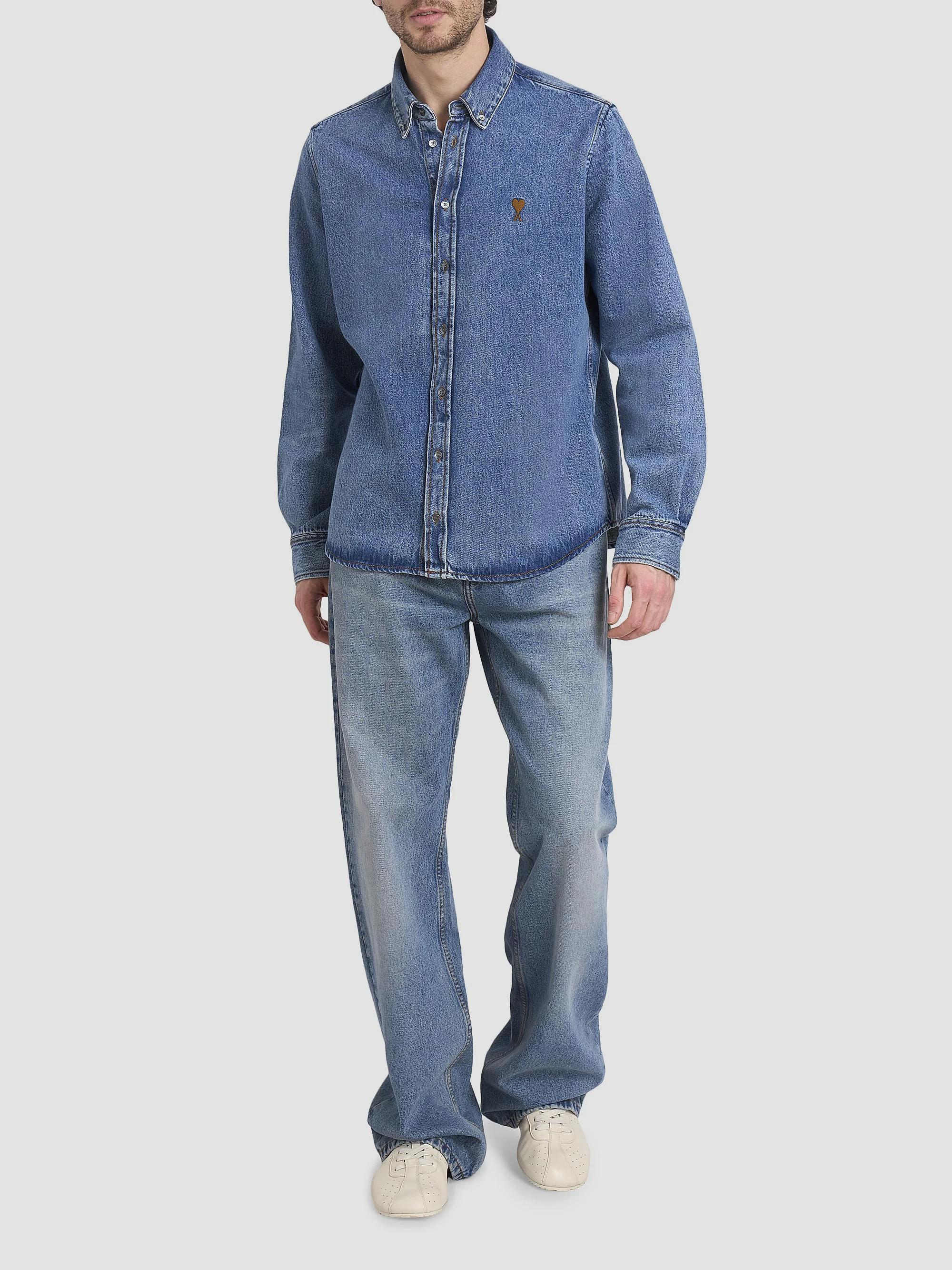 AMI Paris Denim ADC Logo Button-Down Shirt | Saks Fifth Avenue