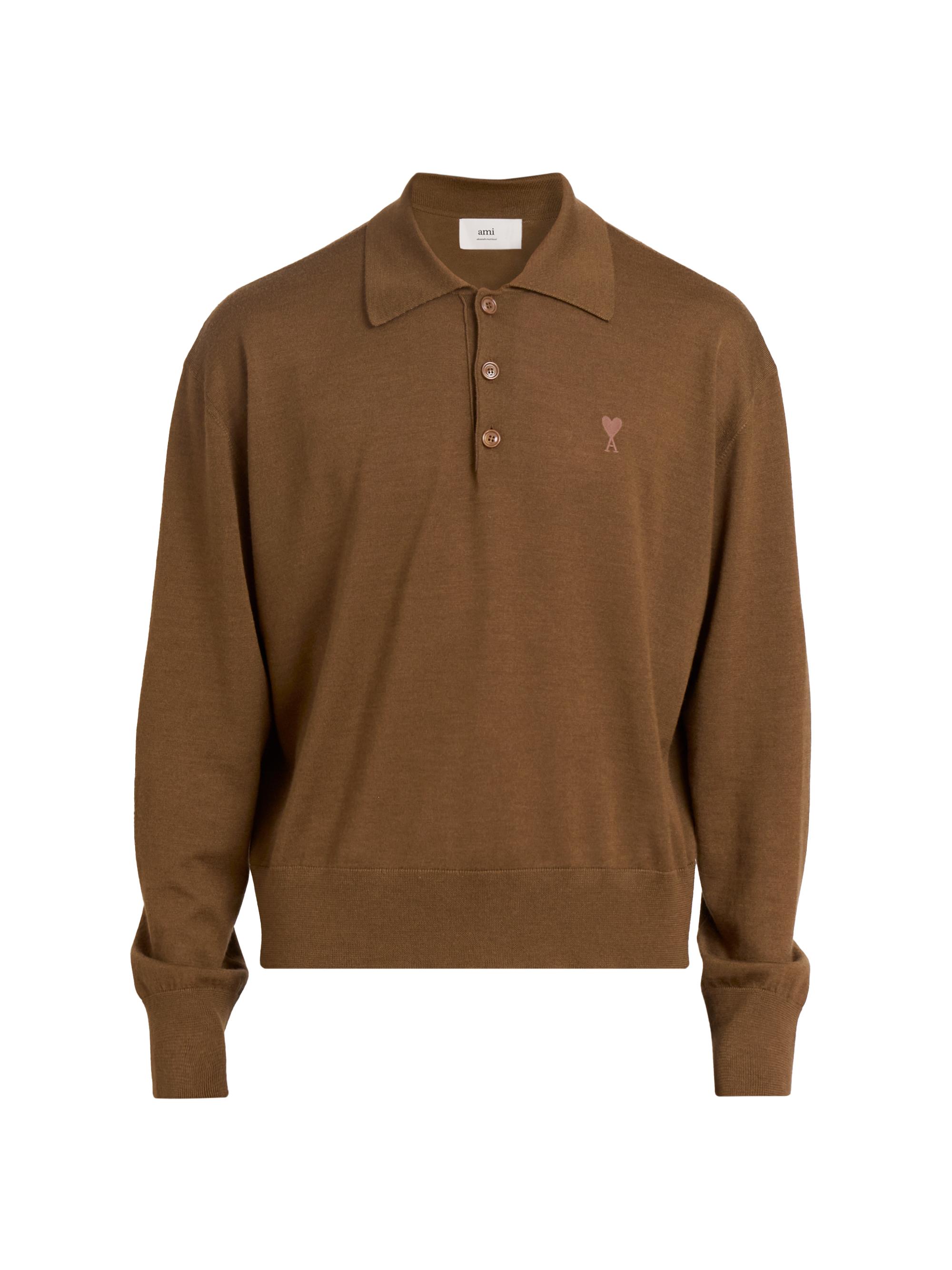 AMI Paris ADC Embroidered Logo Long-Sleeve Knit Polo Shirt | Saks