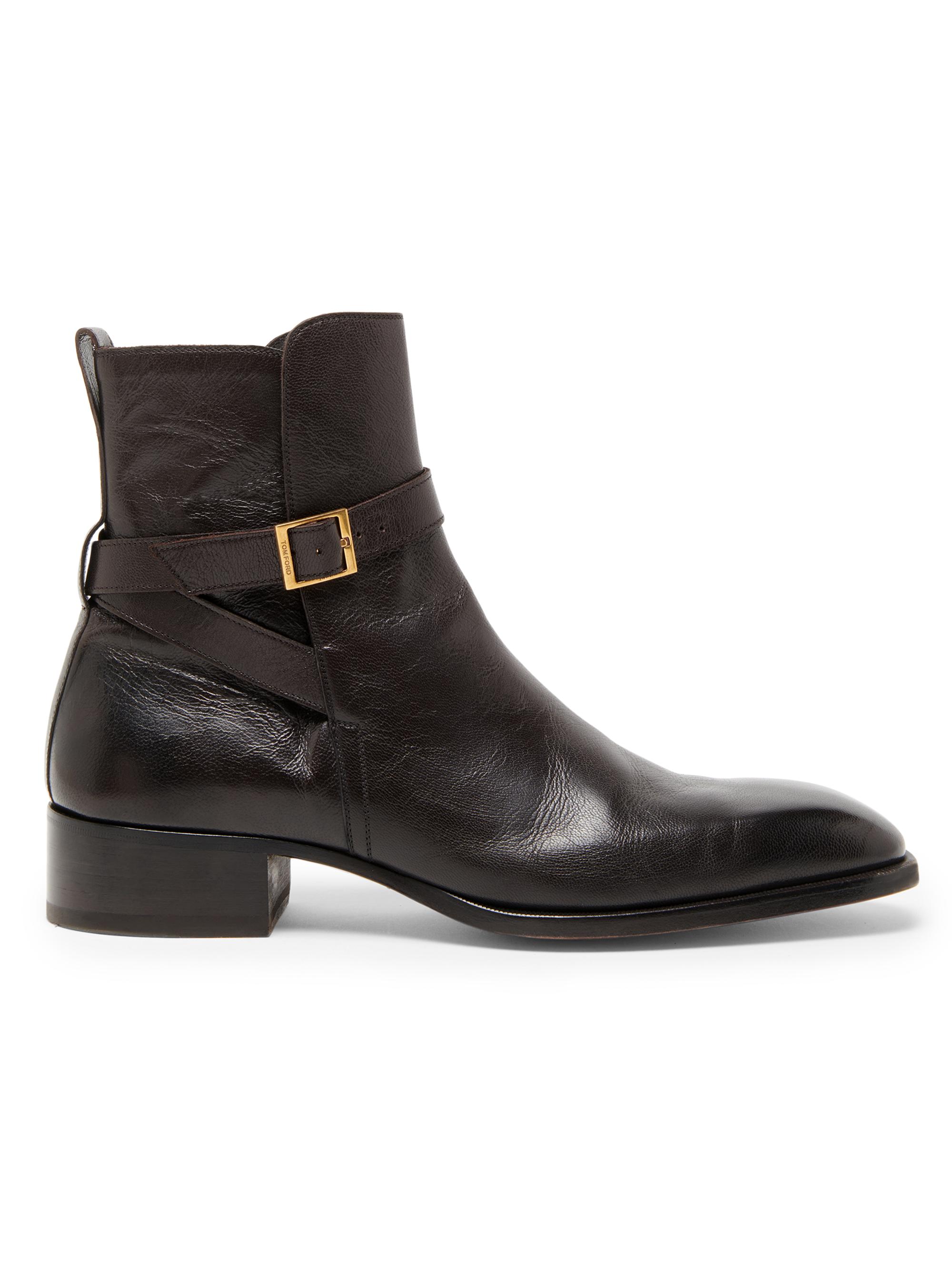 TOM FORD Men's Hainaut Supple Grain Buckle Ankle Boots - Dark Ebony