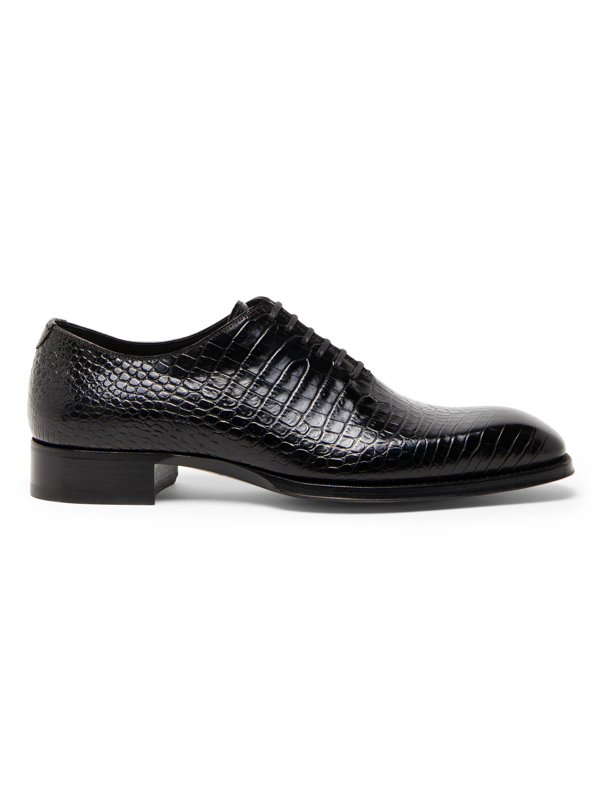 TOM FORD Men's Elkan Shiny Croc Embossed Oxford Shoes - Black