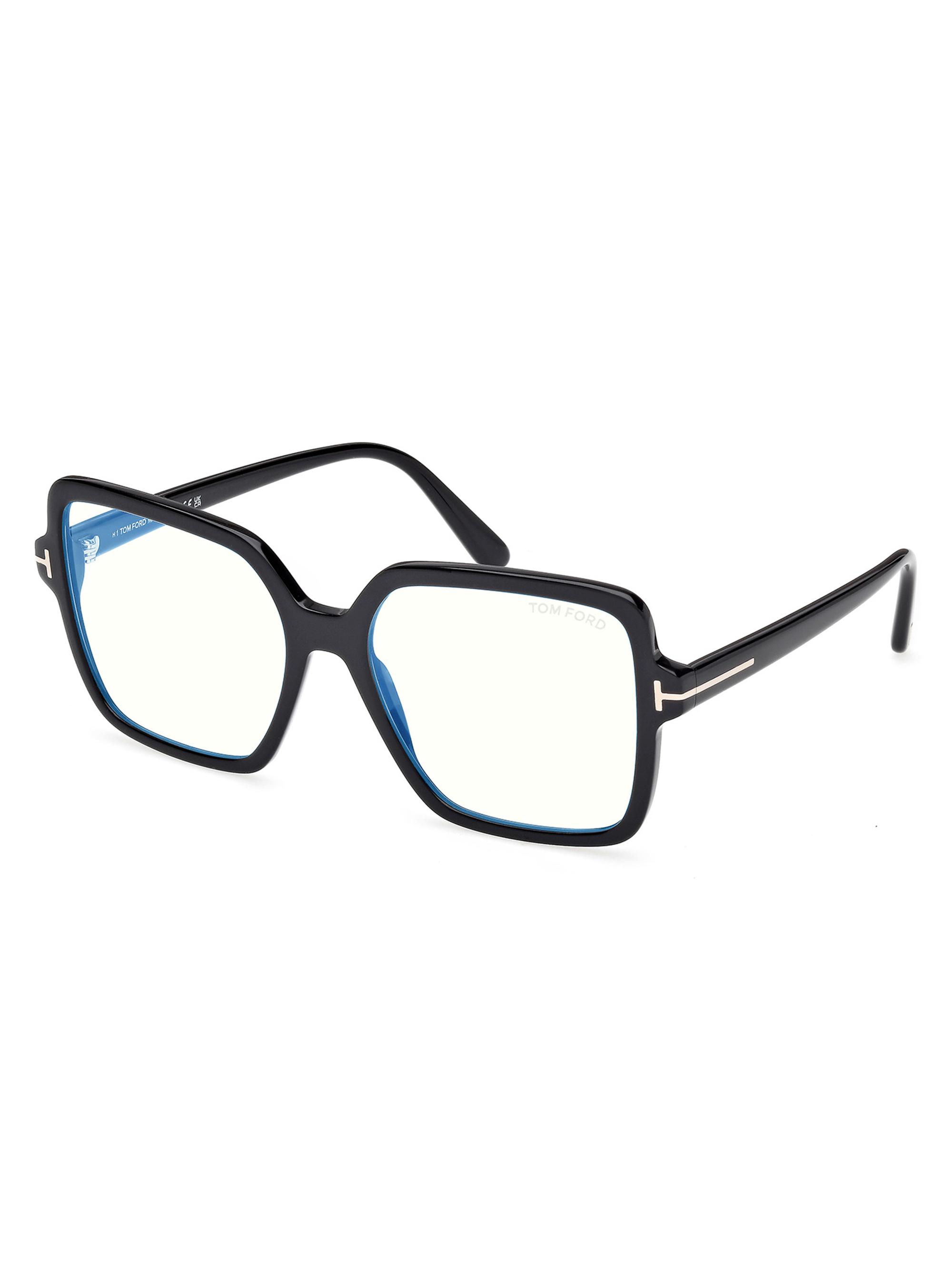 TOM FORD Women's 56MM Square Blue Block Eyeglasses - Shinyblack