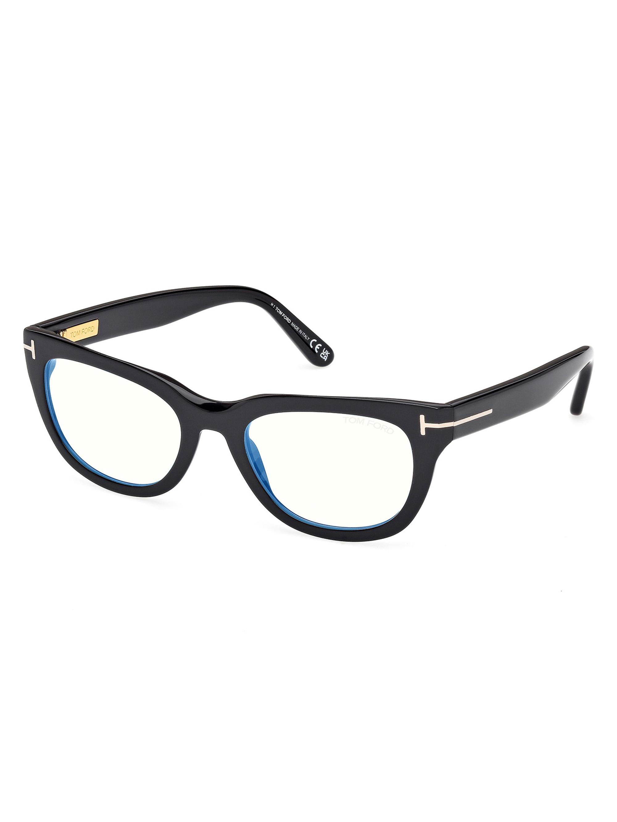 TOM FORD Women's 53MM Oval Blue Block Eyeglasses - Shinyblack
