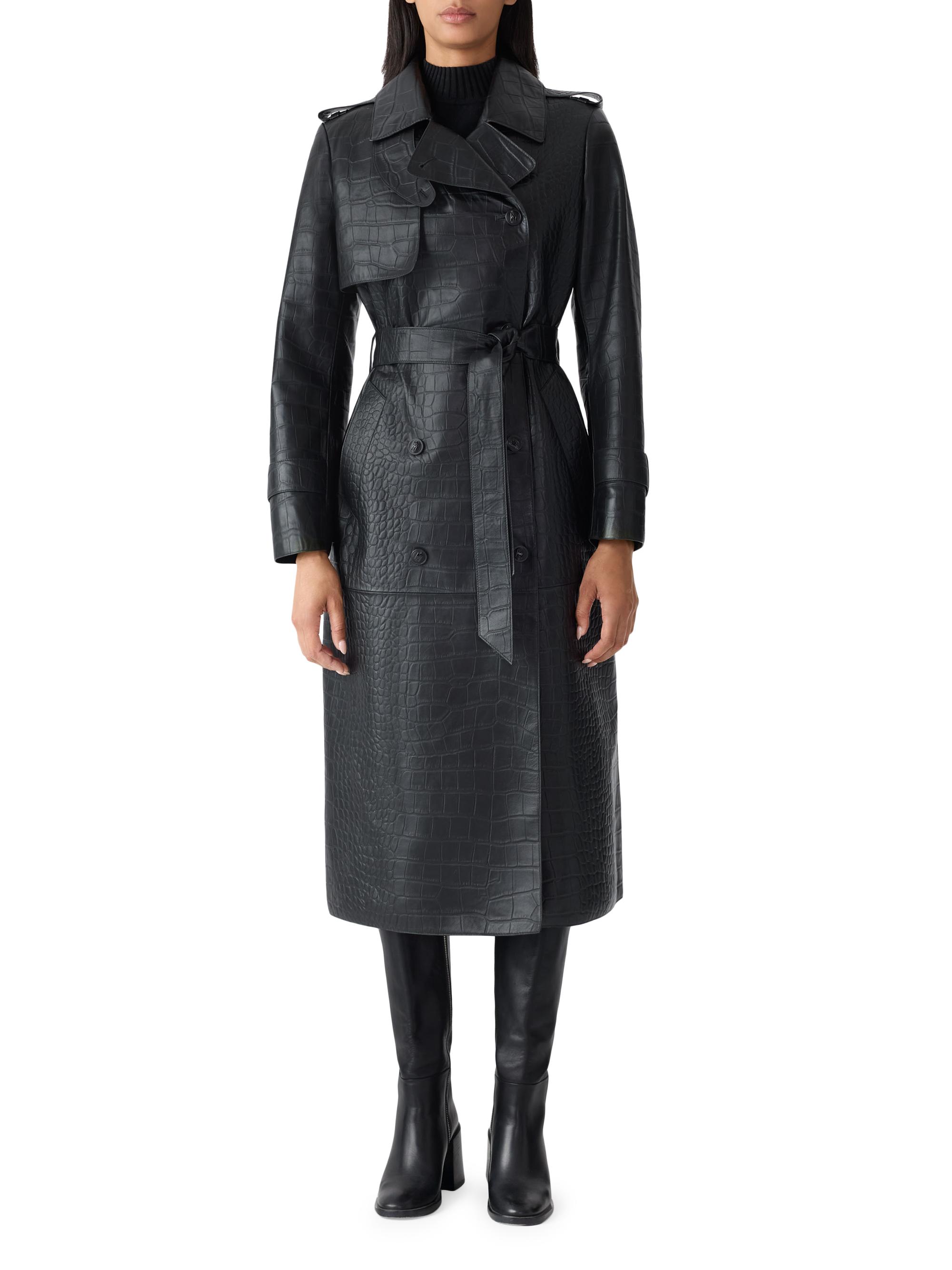 Mackage Gael Croc-Embossed Leather Double-Breasted Trench Coat