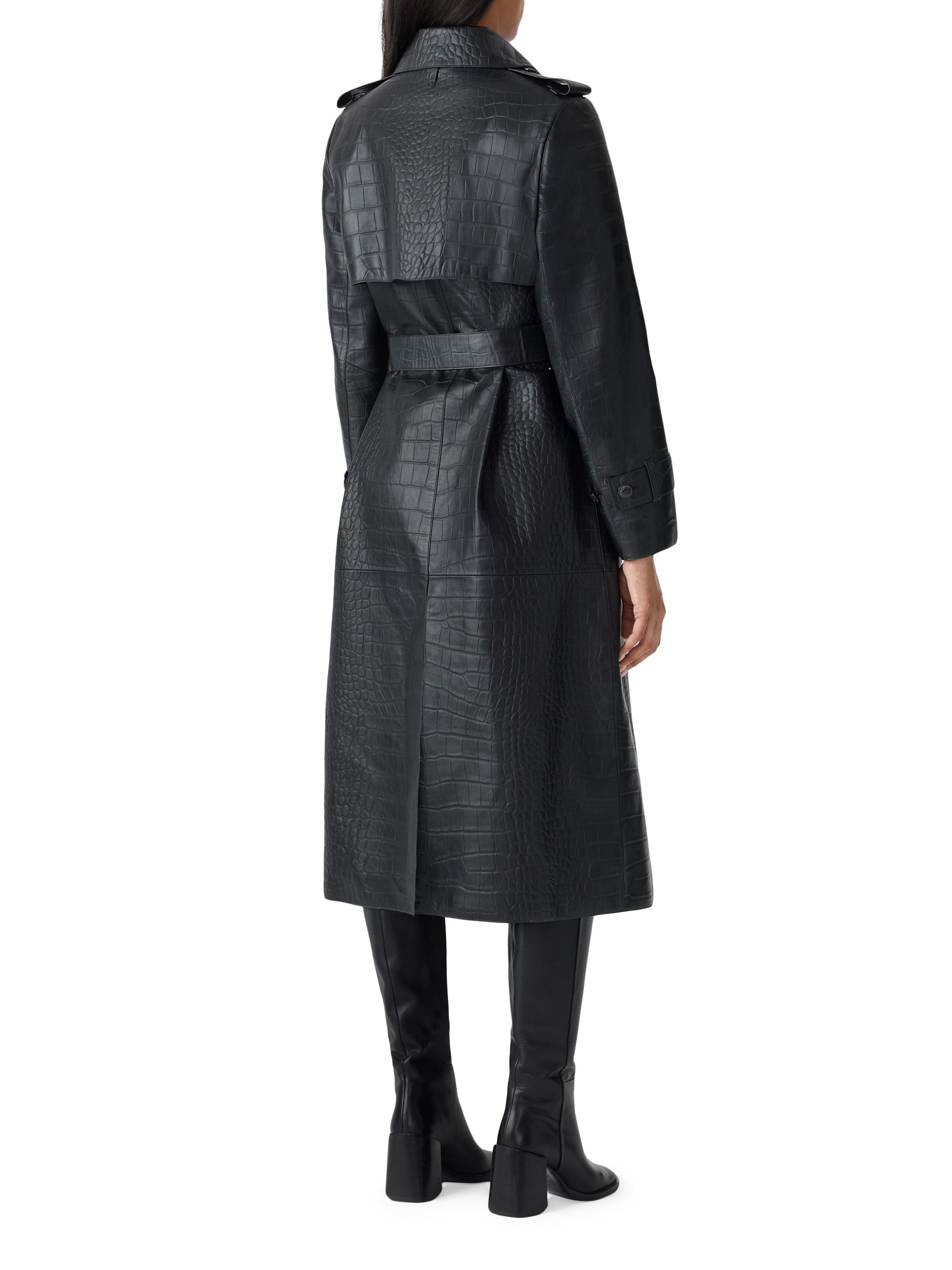 Mackage Gael Croc-Embossed Leather Double-Breasted Trench Coat