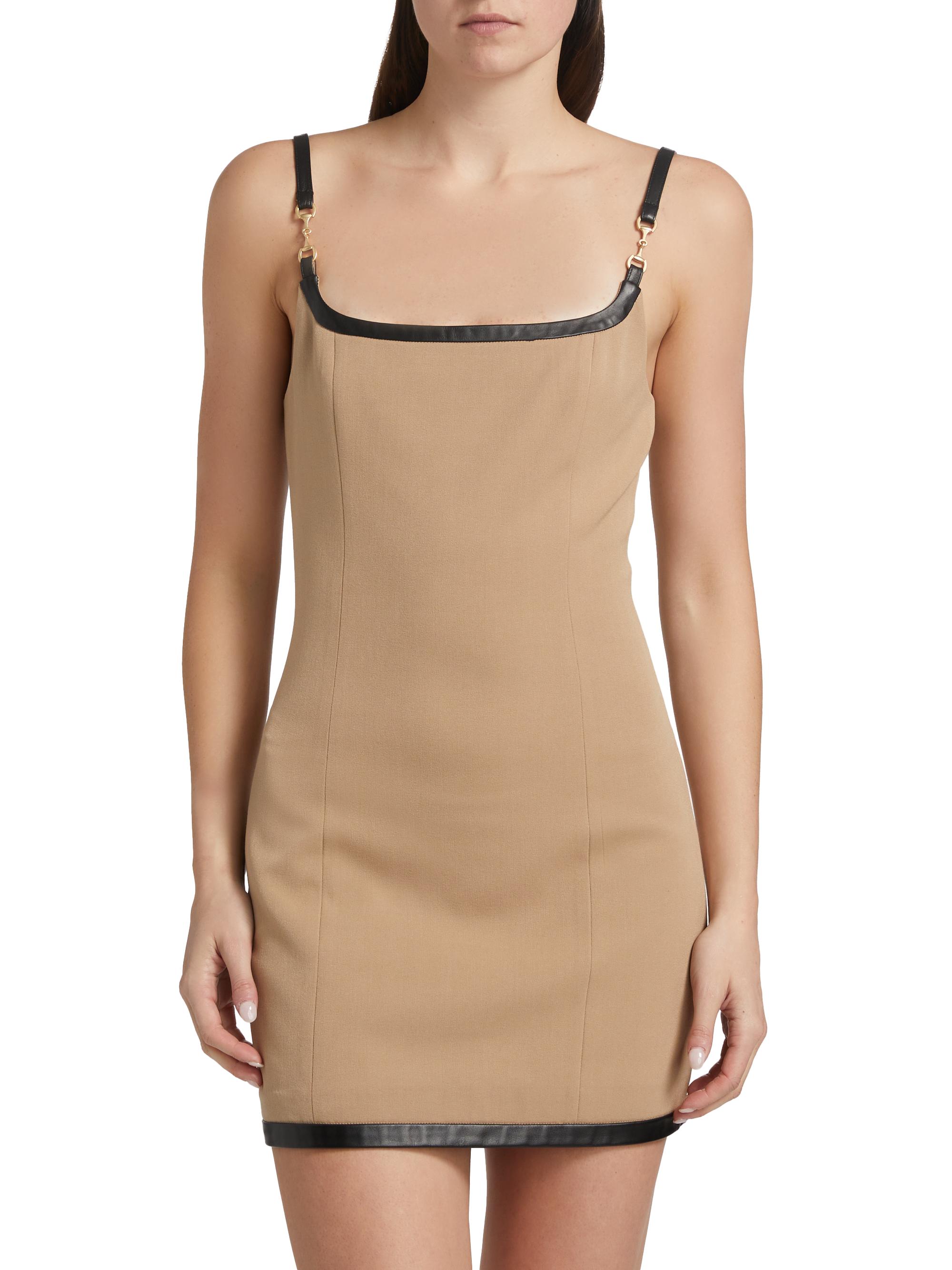 L'agence Jettie Leather Trim Dress | Tan | Size 12 | Shopbop