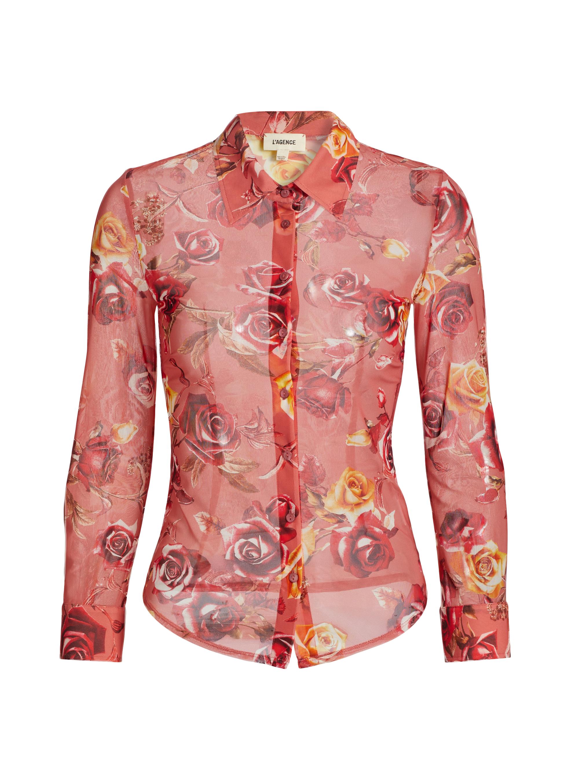 L'AGENCE Women's Indiana Floral Fitted Mesh Shirt - Light Cora Western Rose
