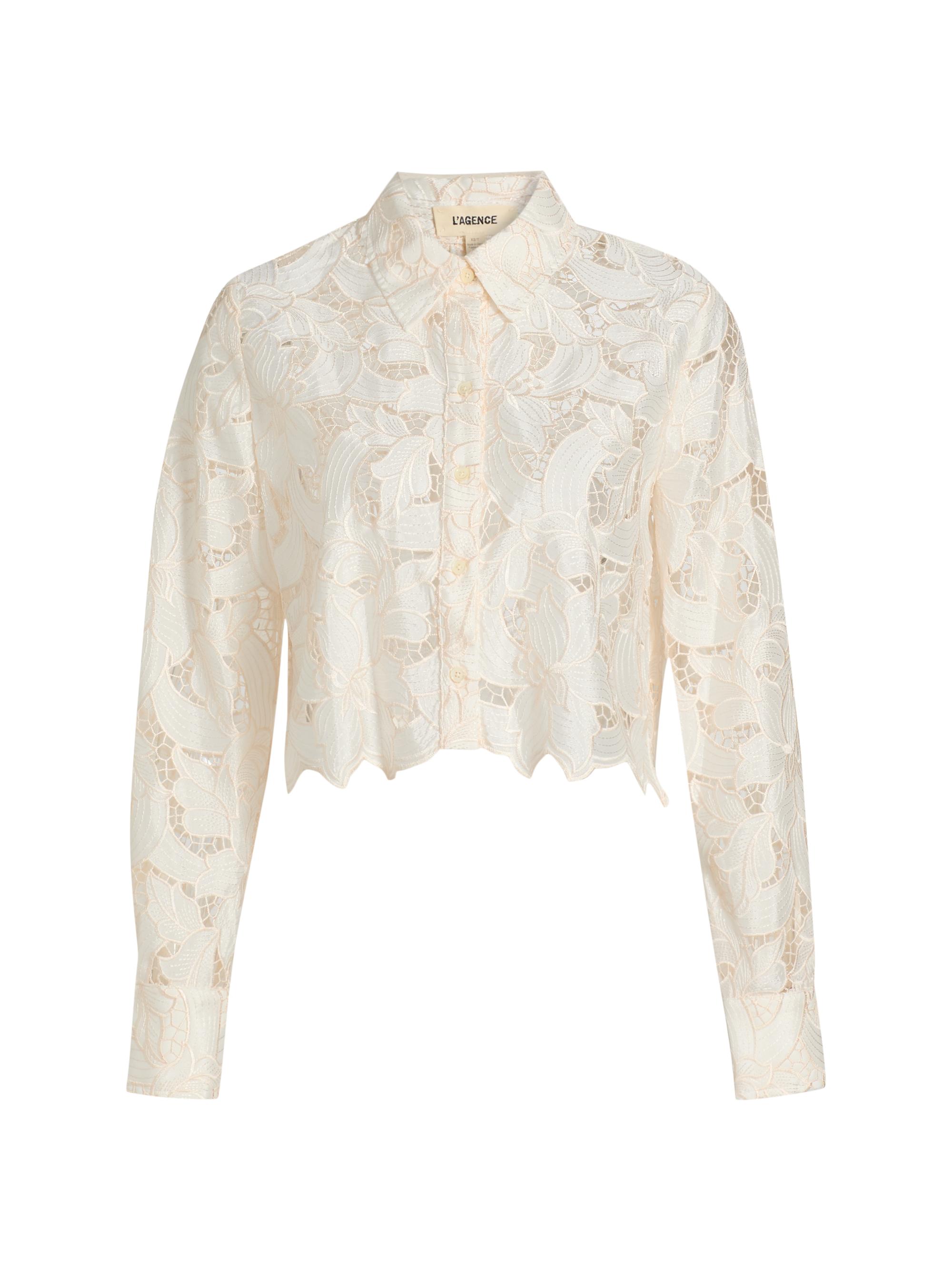 L'AGENCE Women's Akemi Embroidered Cropped Shirt - Vintage White Multi Cloured